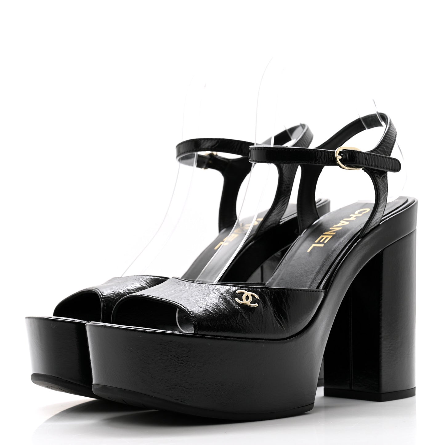 Calfskin CC Platform Sandals 38.5 Black