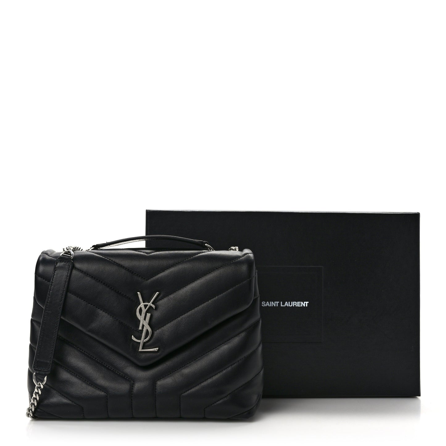 Calfskin Y Quilted Monogram Small Loulou Chain Satchel Black