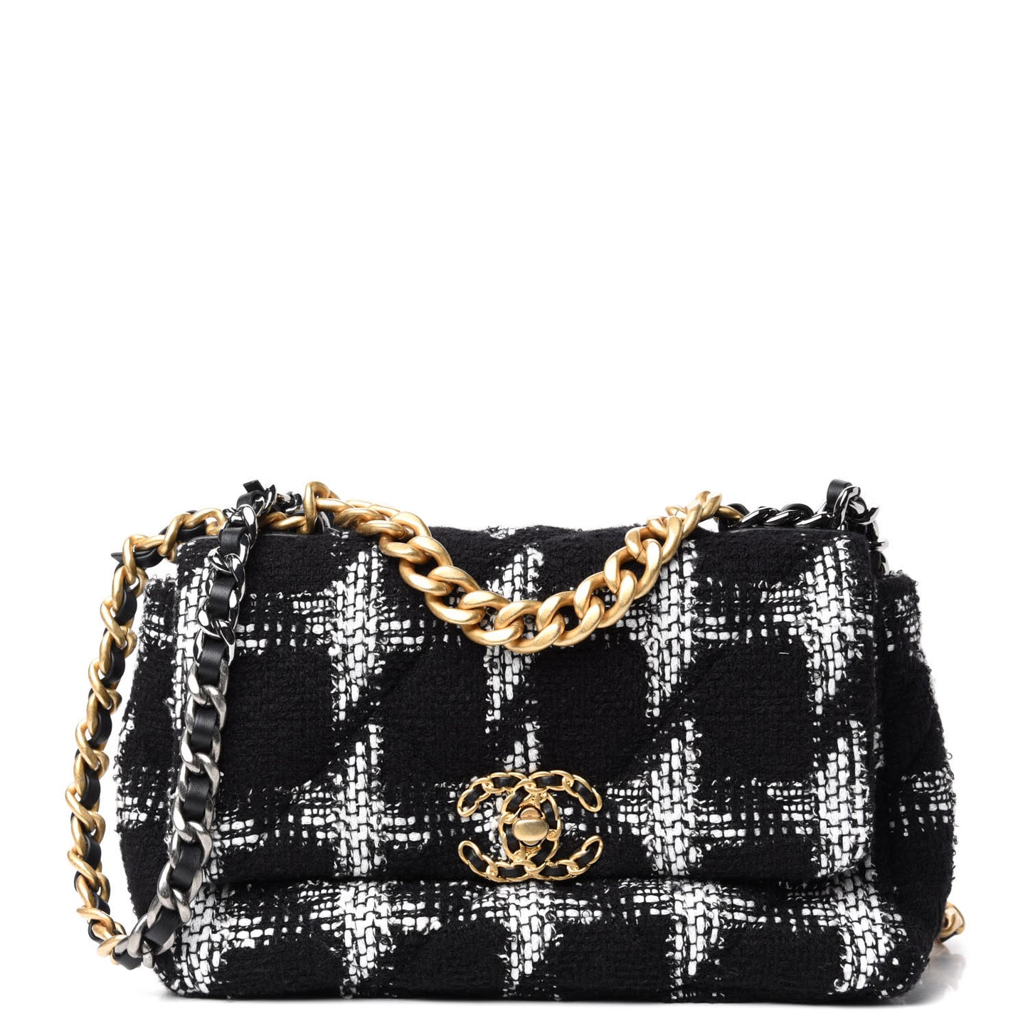 Tweed Quilted Medium 19 Flap Black White