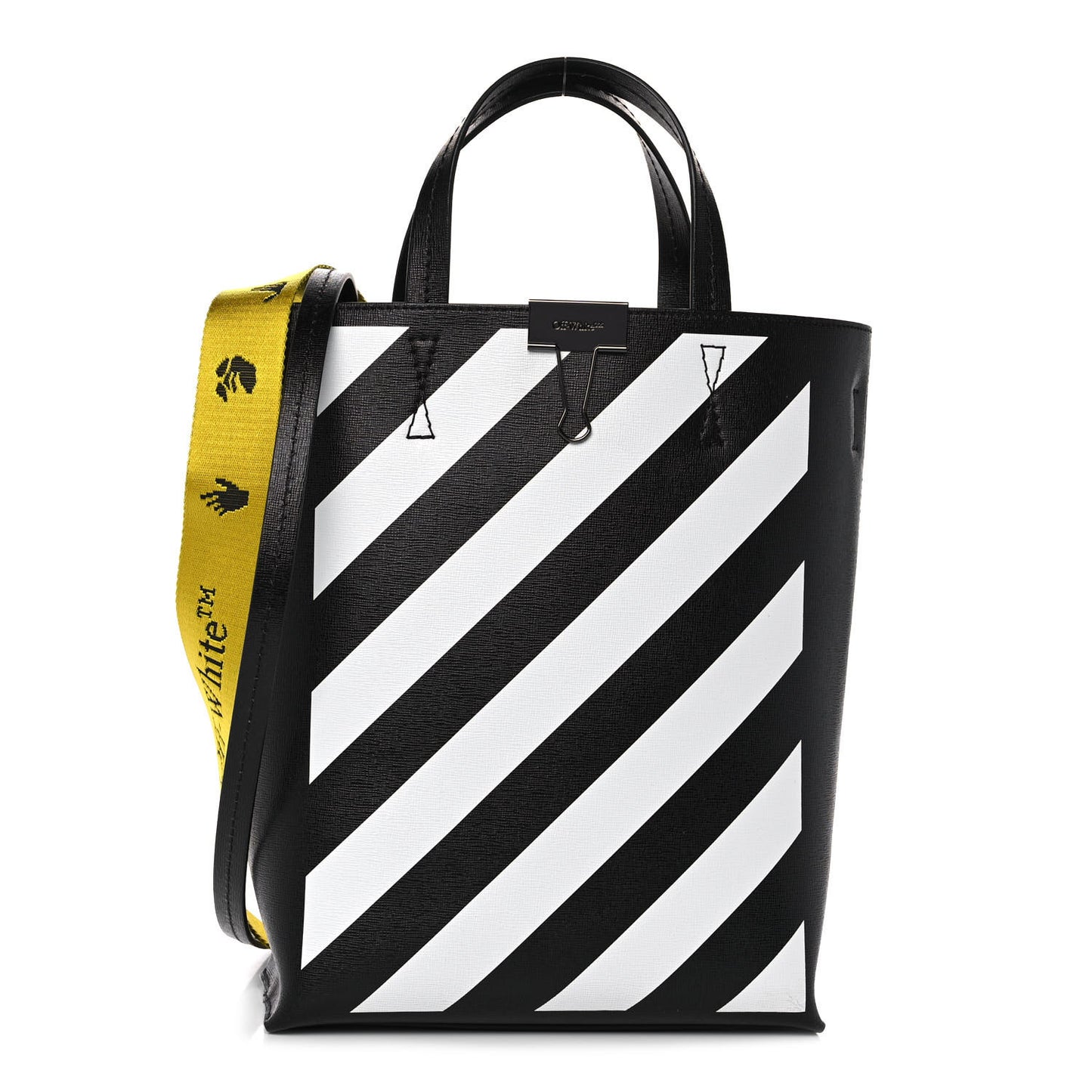 Saffiano Striped Diag Binder Crossbody Black White