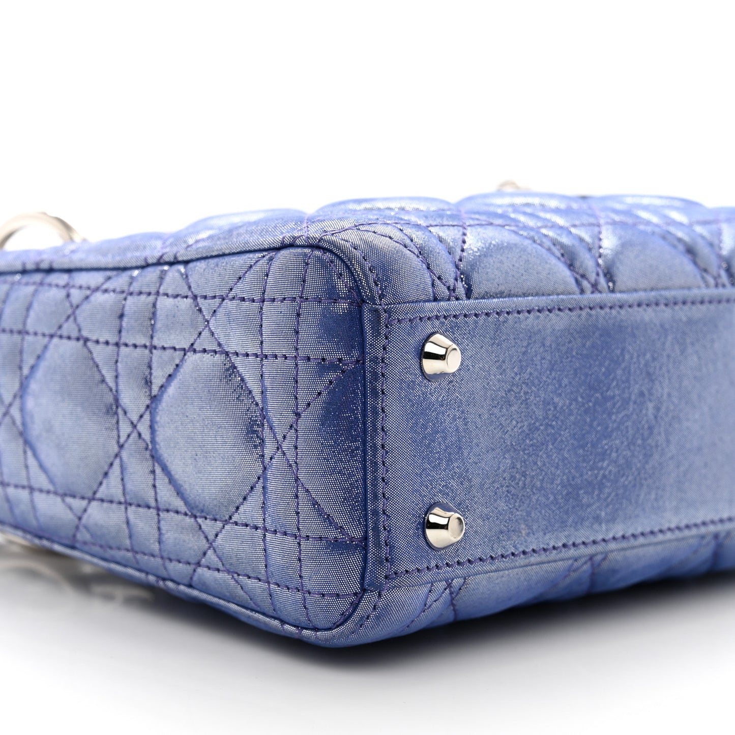 Metallic Lambskin Cannage Mini Lady Dior Dew Bleu