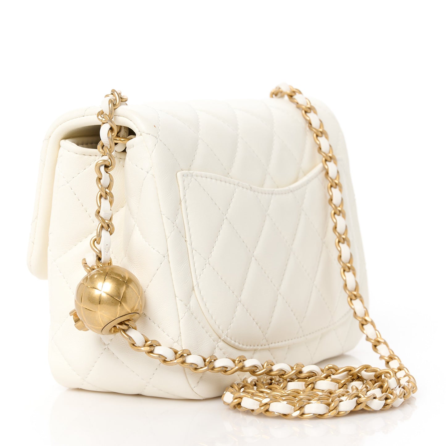 Lambskin Quilted Mini Pearl Crush Flap White