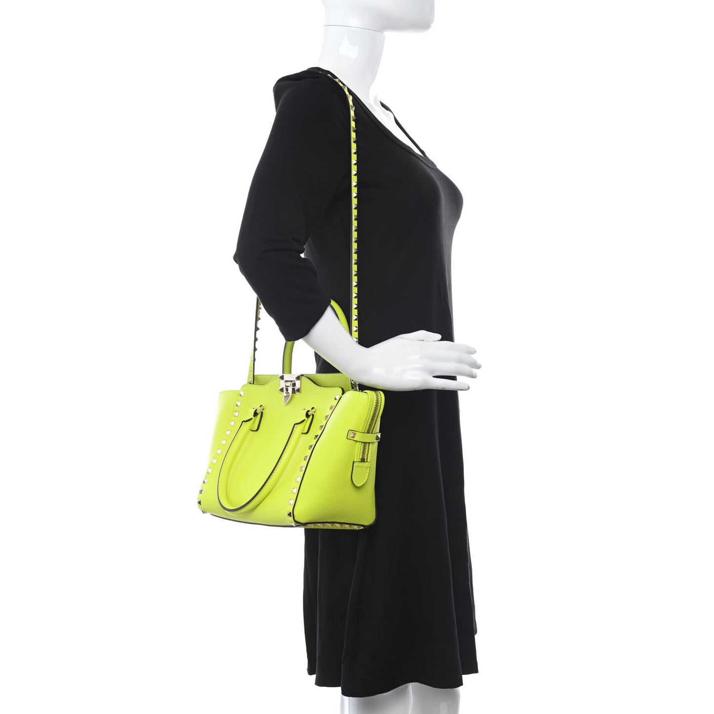 Vitello Small Rockstud Double Handle Tote Yellow Fluo