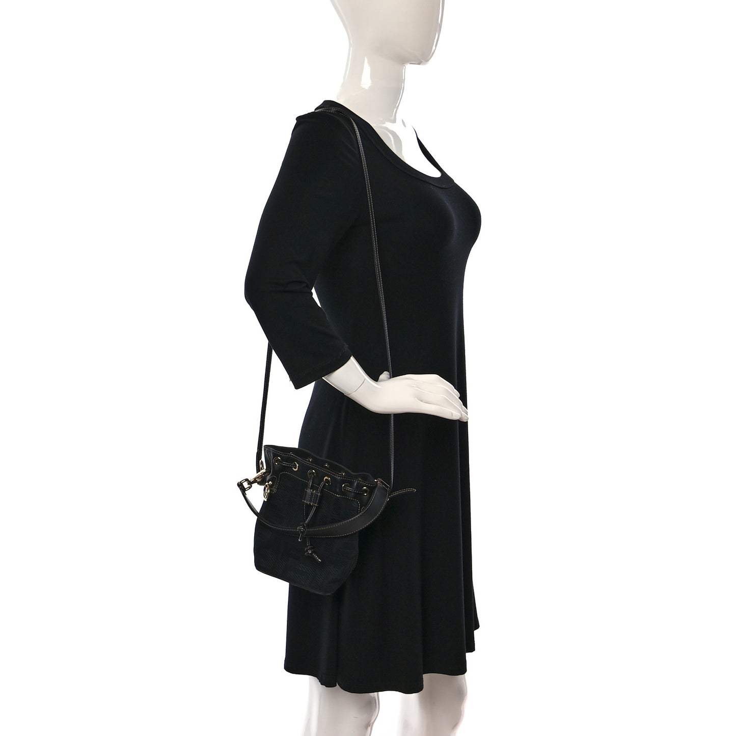 Canvas Vitello King F is Fendi FF Embroidered Mini Mon Tresor Bucket Bag Black