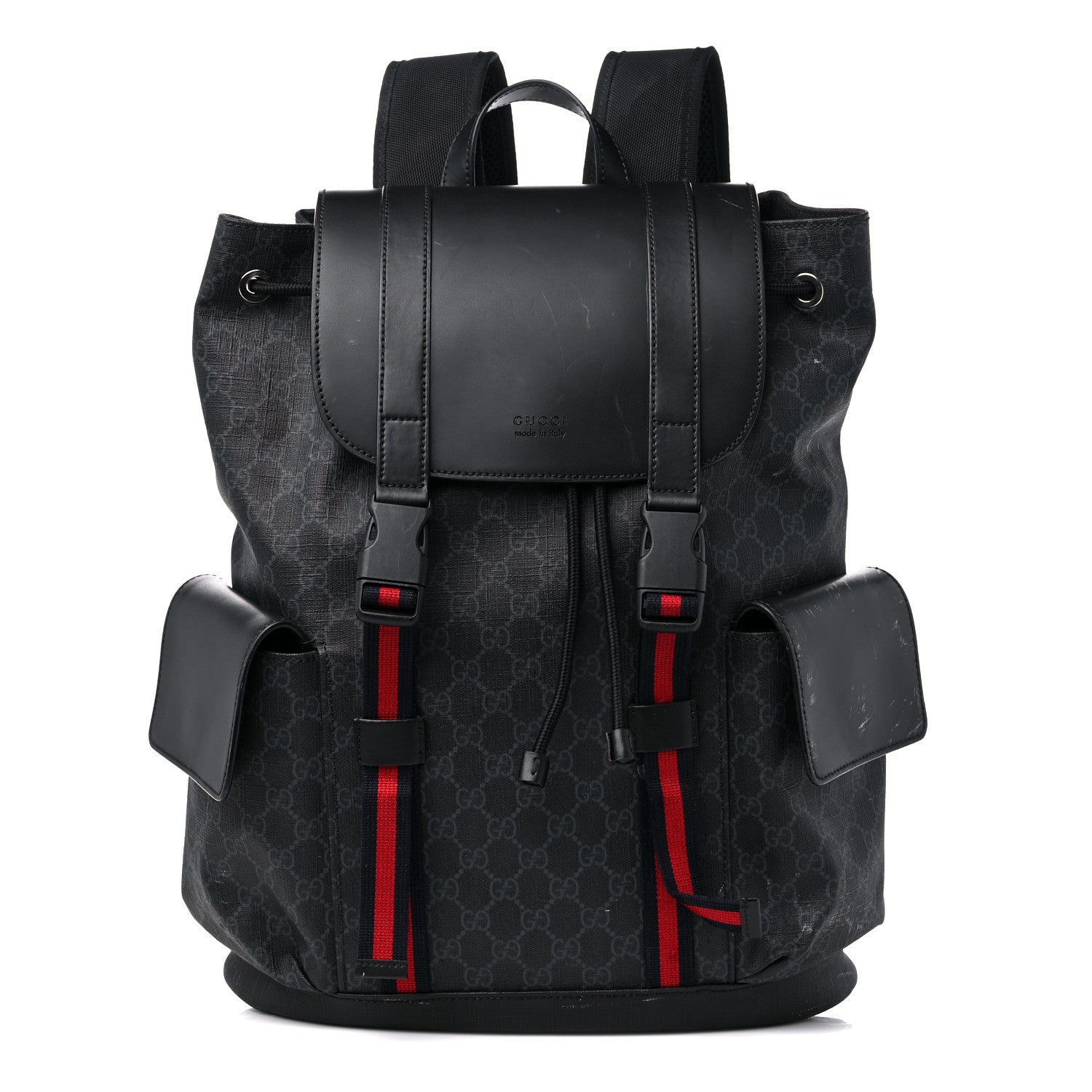 Gucci Soft GG Supreme Monogram Calfskin Web Double Buckle Backpack Black 1 of 19