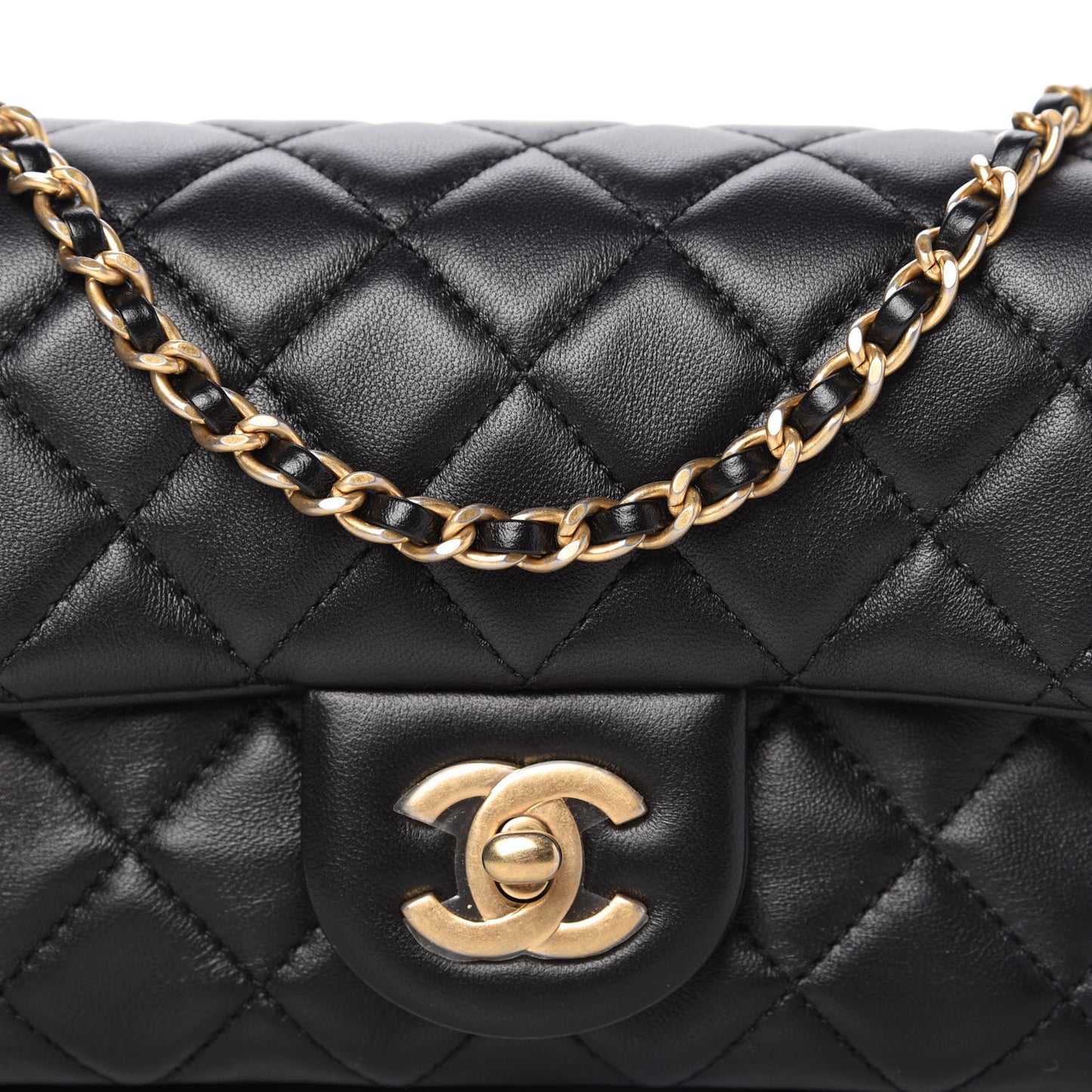 Lambskin Quilted Mini Rectangular Pearl Crush Flap Black