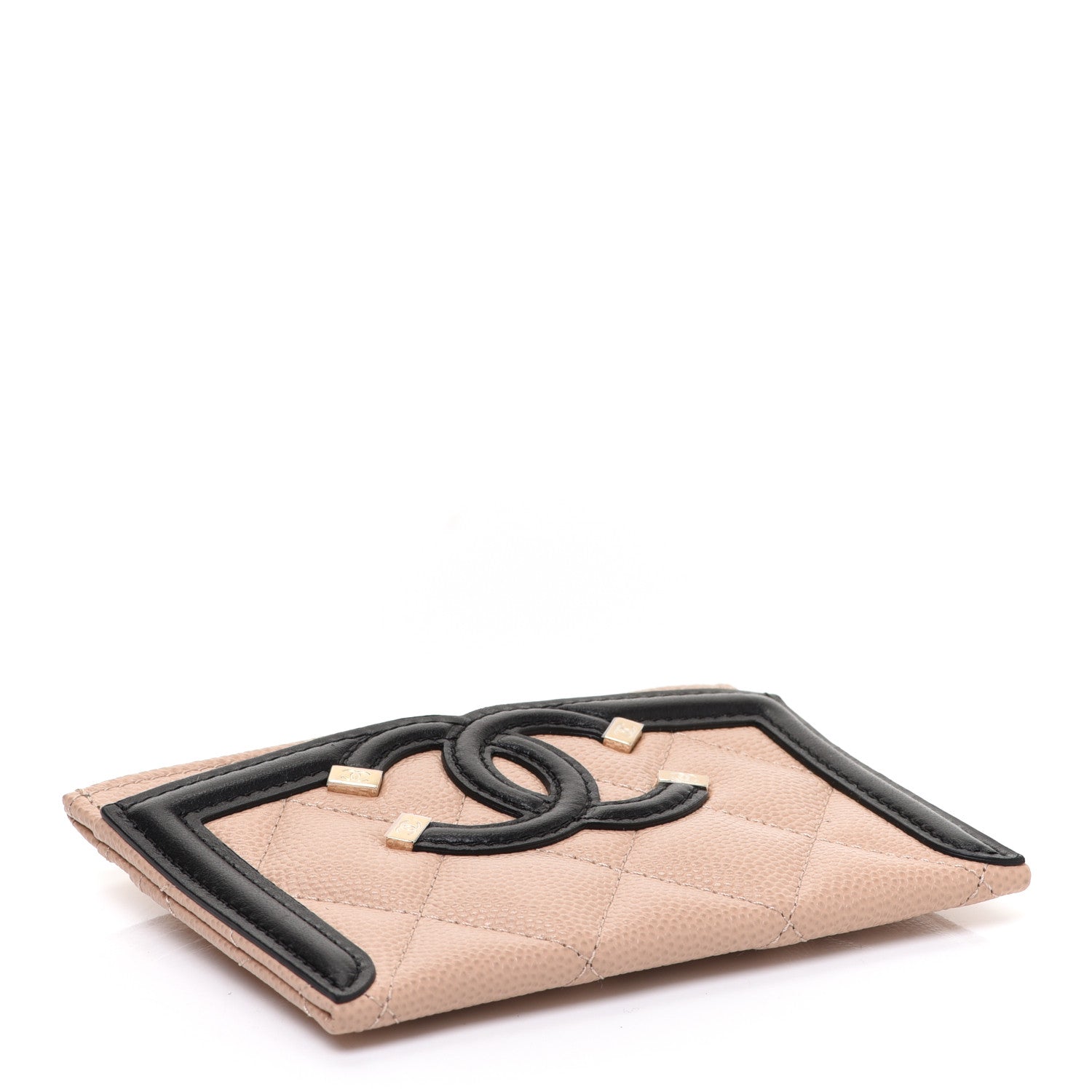 Chanel Caviar Quilted Filigree Card Holder Beige Black 4 of 9