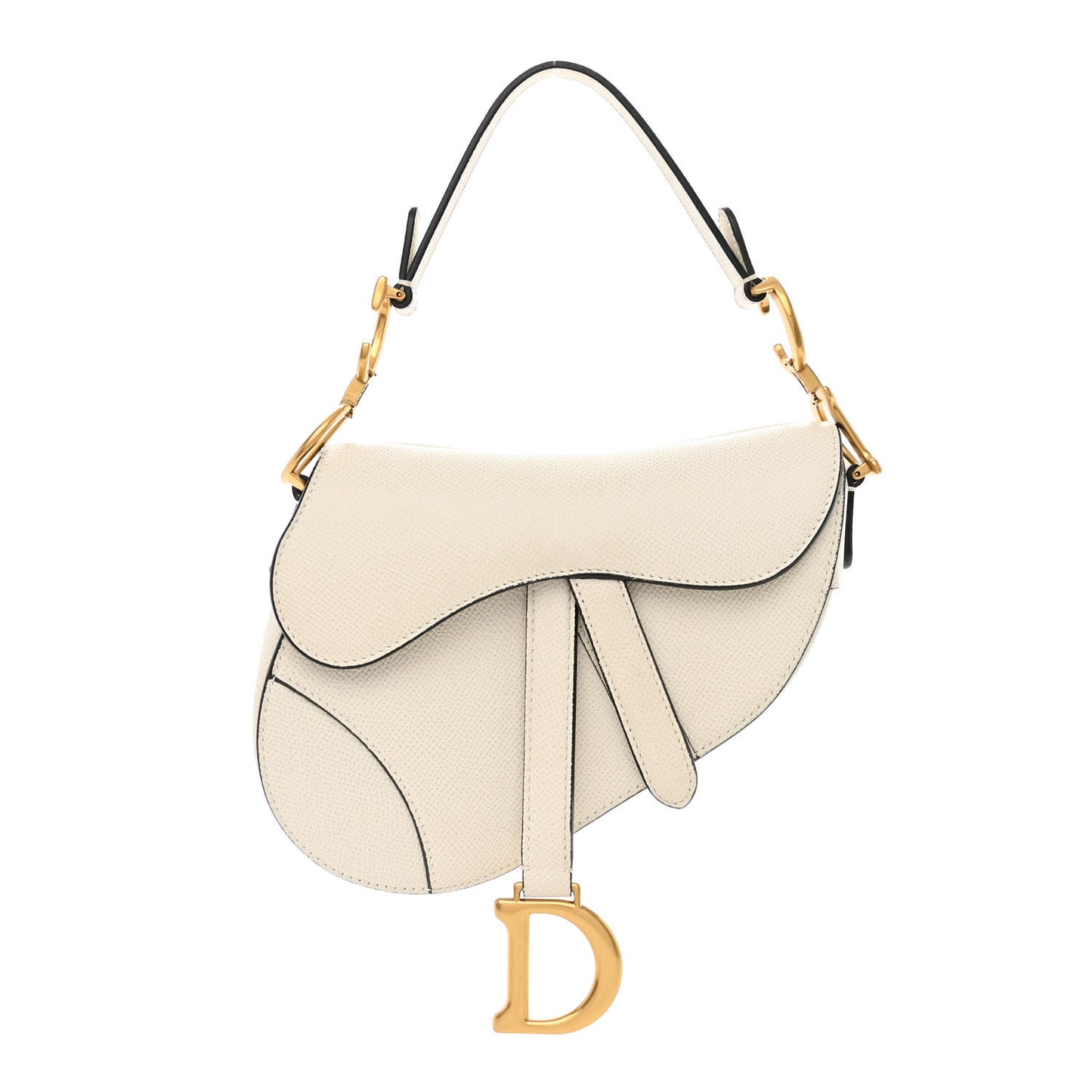 Grained Calfskin Mini Saddle Bag White