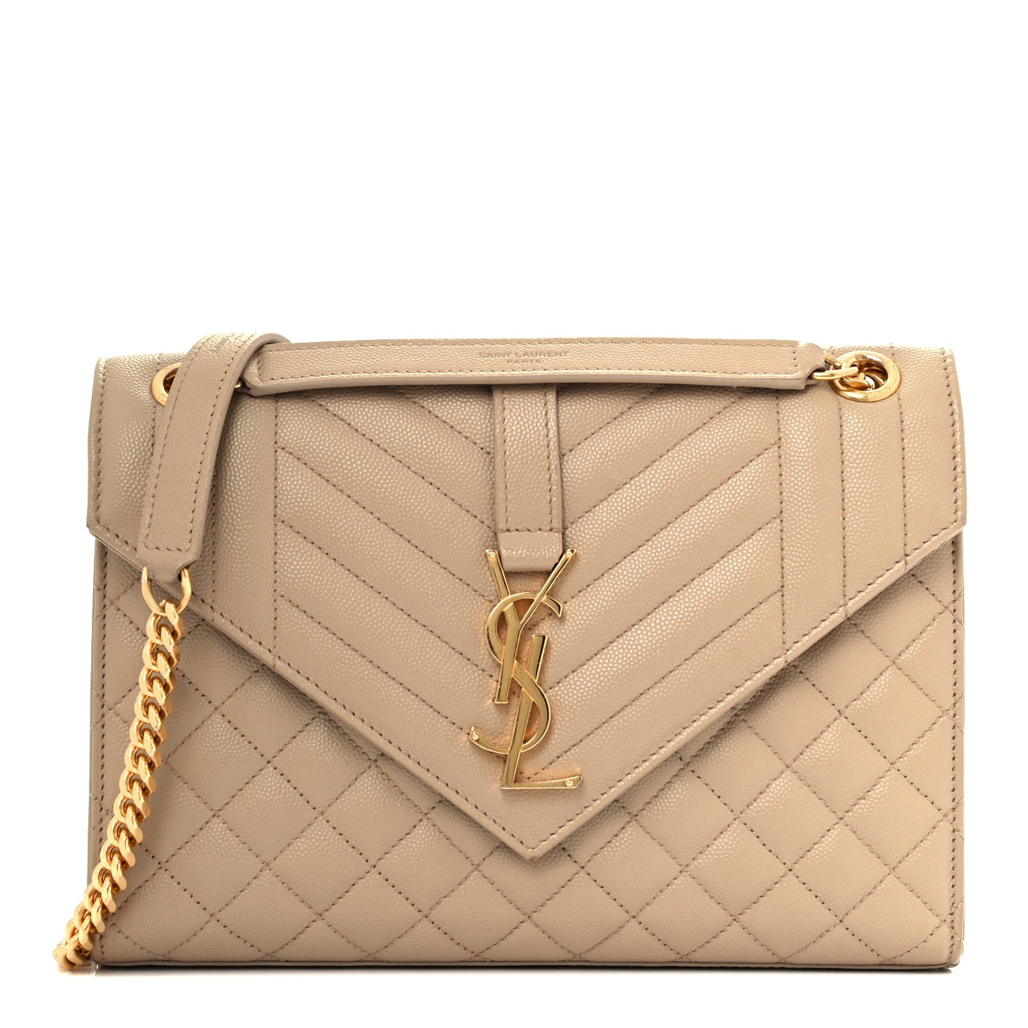 Grain De Poudre Textured Mixed Matelasse Medium Triquilt Monogram Satchel Dark Beige