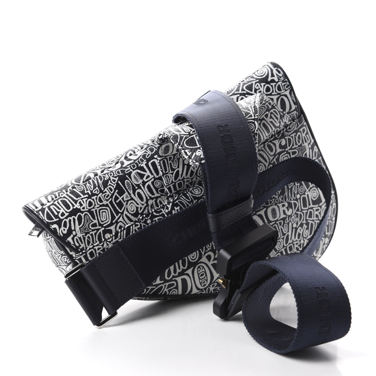 X SHAWN STUSSY Grained Calfskin Printed Mens Saddle Bag Navy Blue
