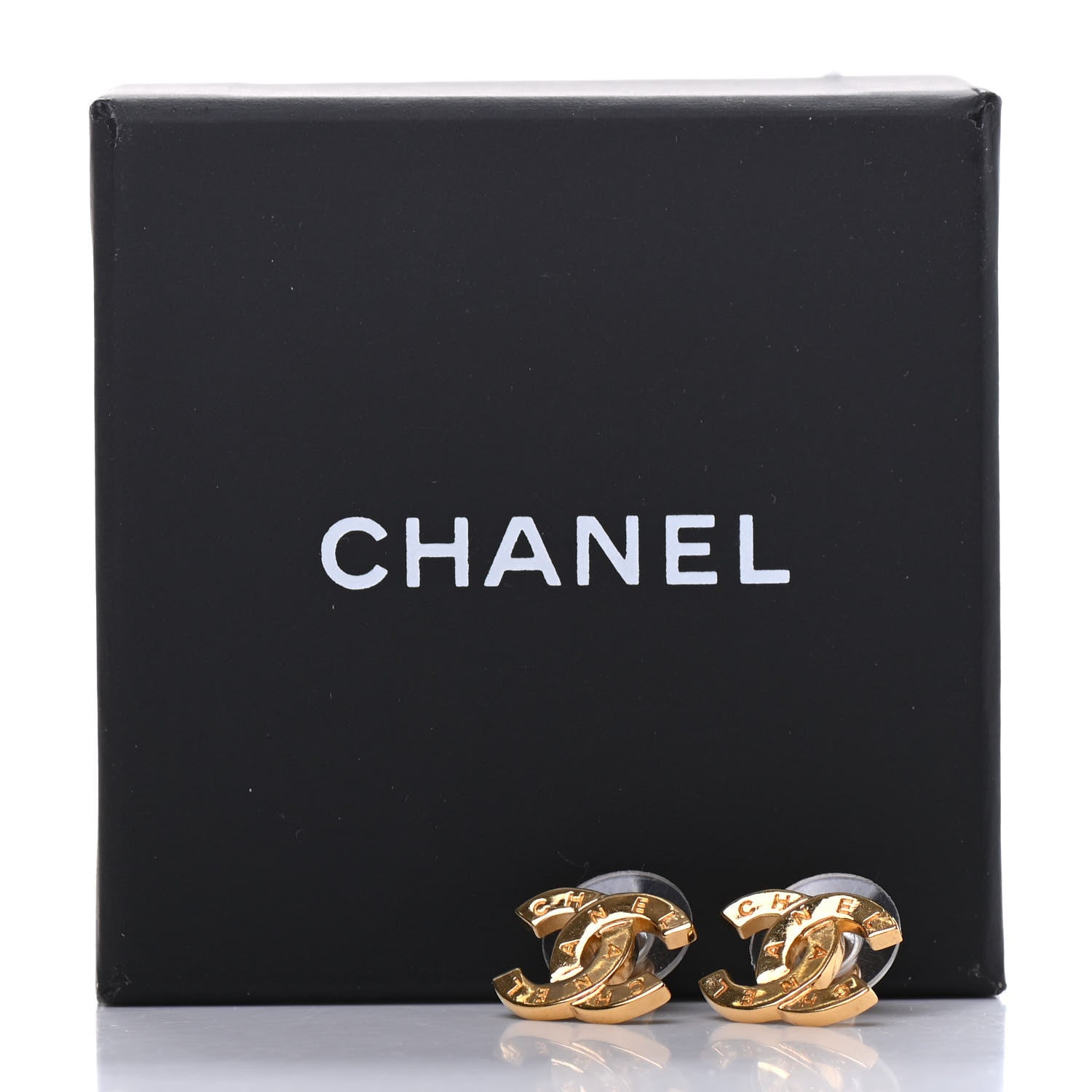 Chanel Metal CC Paris Button Stud Earrings Gold 5 of 5