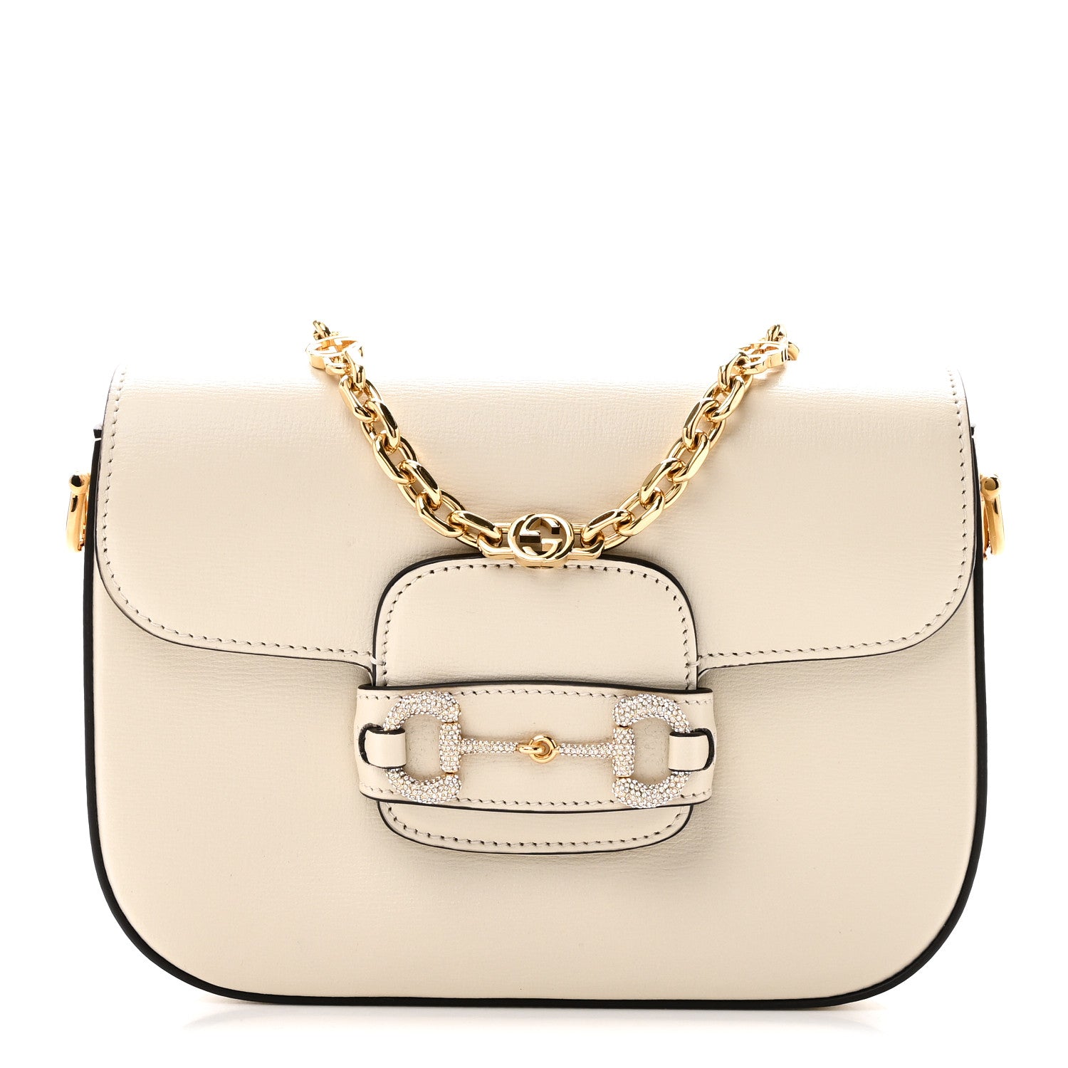 GUCCI バッグ ベージュ/ホワイト Gucci Azalea Calfskin Mini Crystal Horsebit 1955 Shoulder Bag