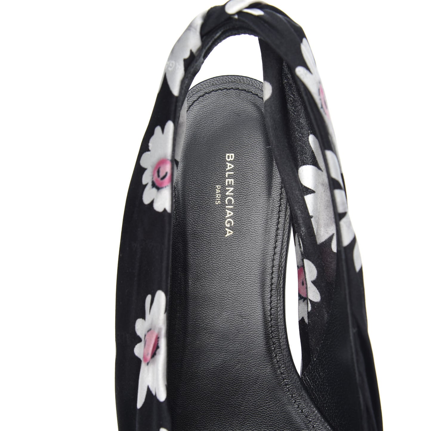 Satin Floral Print Knife Pointy Toe Slingback Flats 39.5 Black