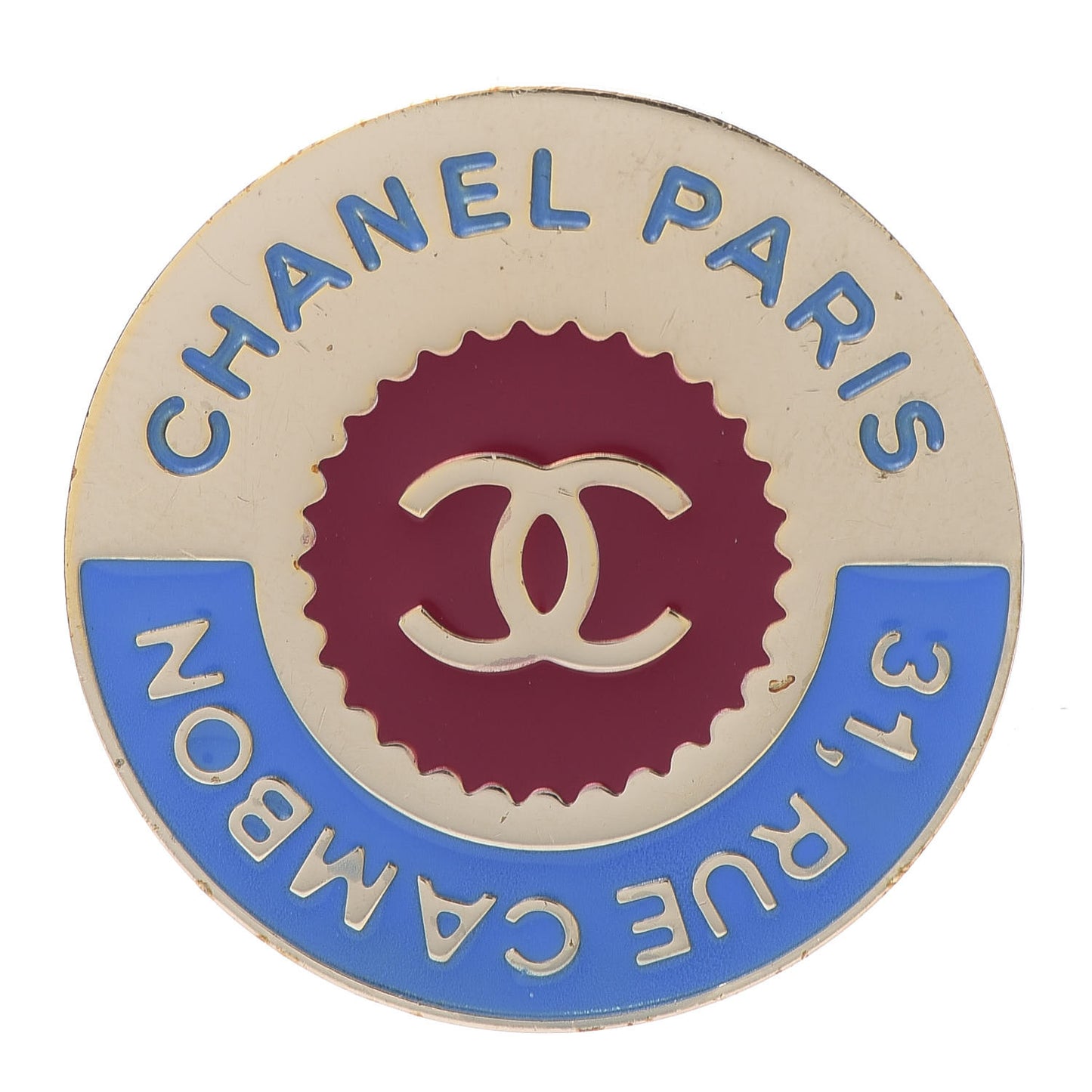 Enamel Rue Cambon CC Pin Brooch Blue Red Gold
