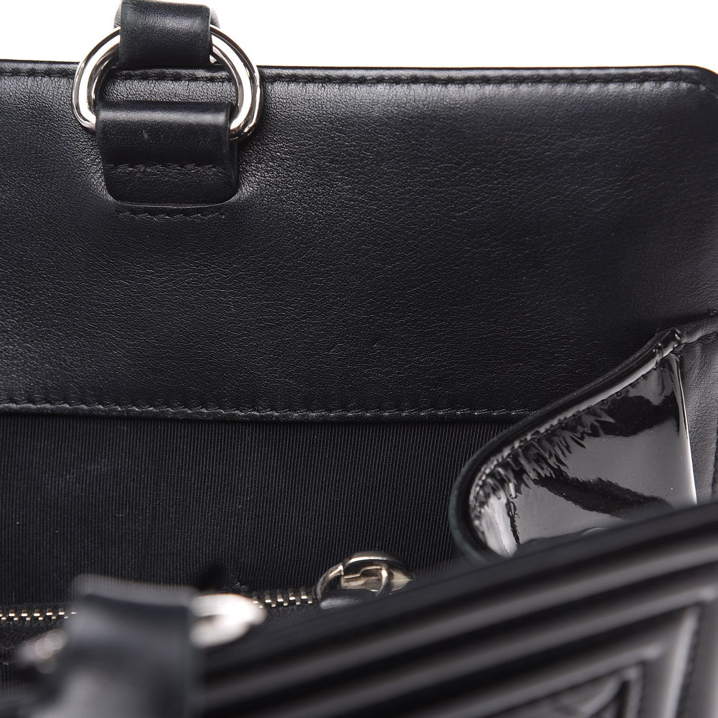 Patent Calfskin Quilted Plexiglass Boy Shopping Tote Black