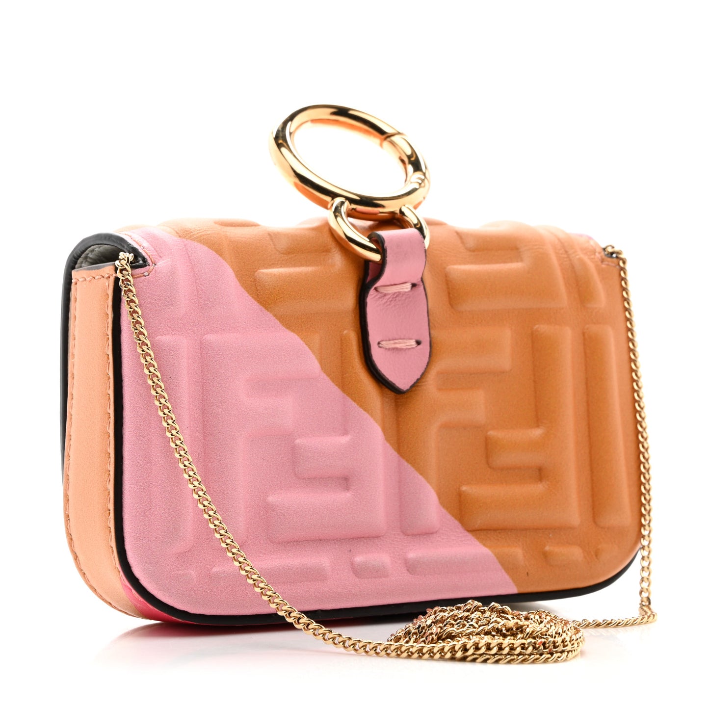 Nappa FF Embossed Line Print Nano Baguette Charm White Multicolor