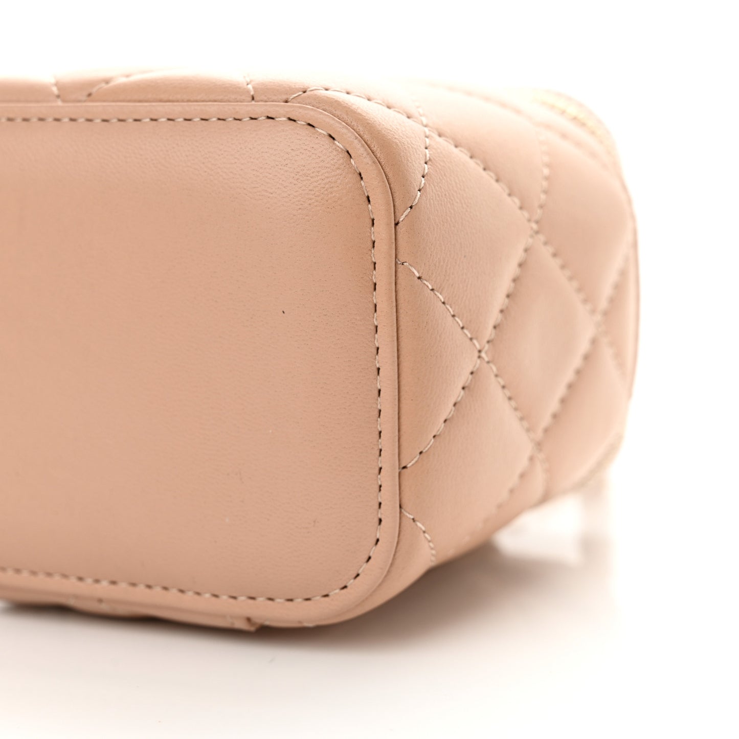 Lambskin Quilted Top Handle Mini Vanity Case With Chain Beige