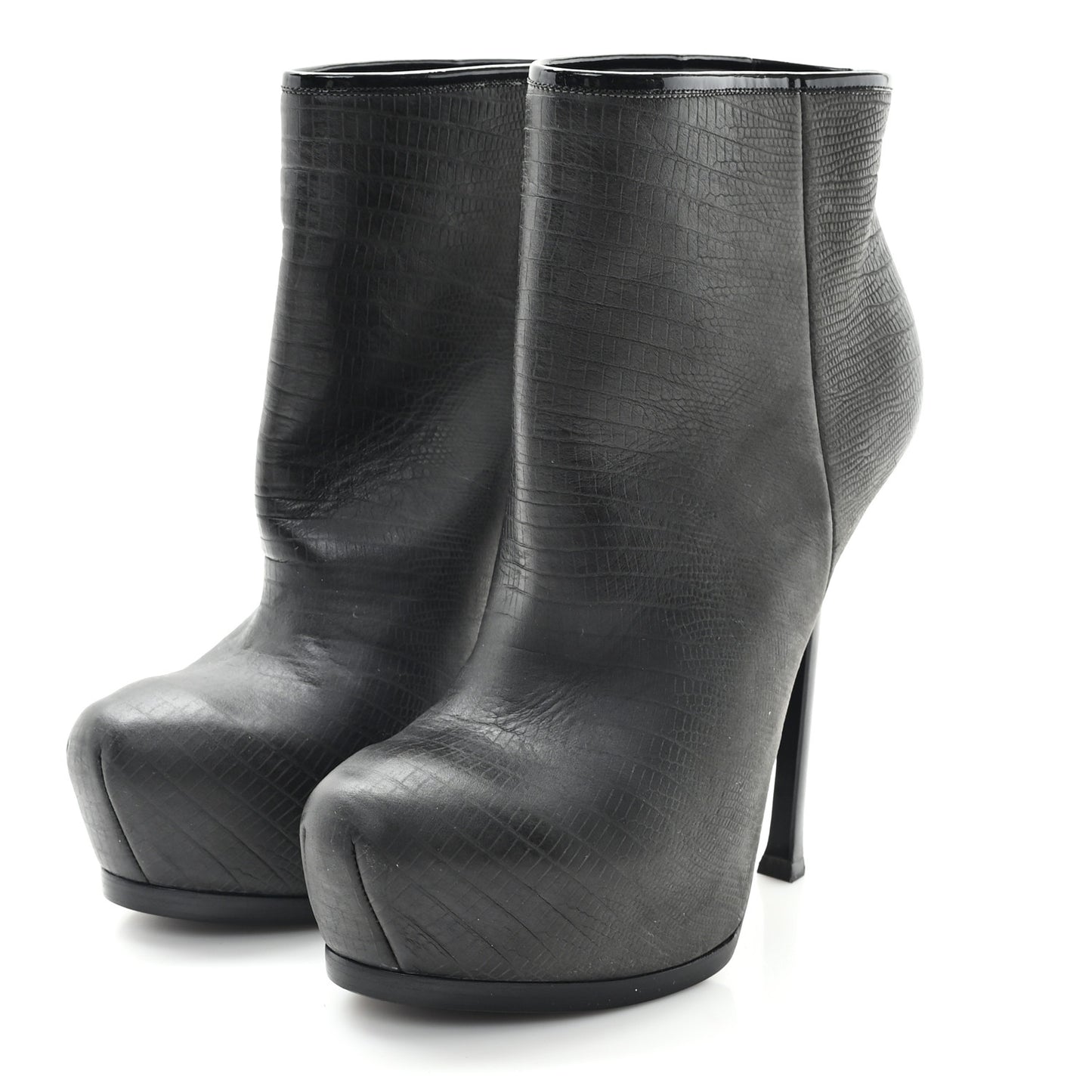 Calfskin Lizard Embossed Tribtoo 105 Platform Booties 37 Black