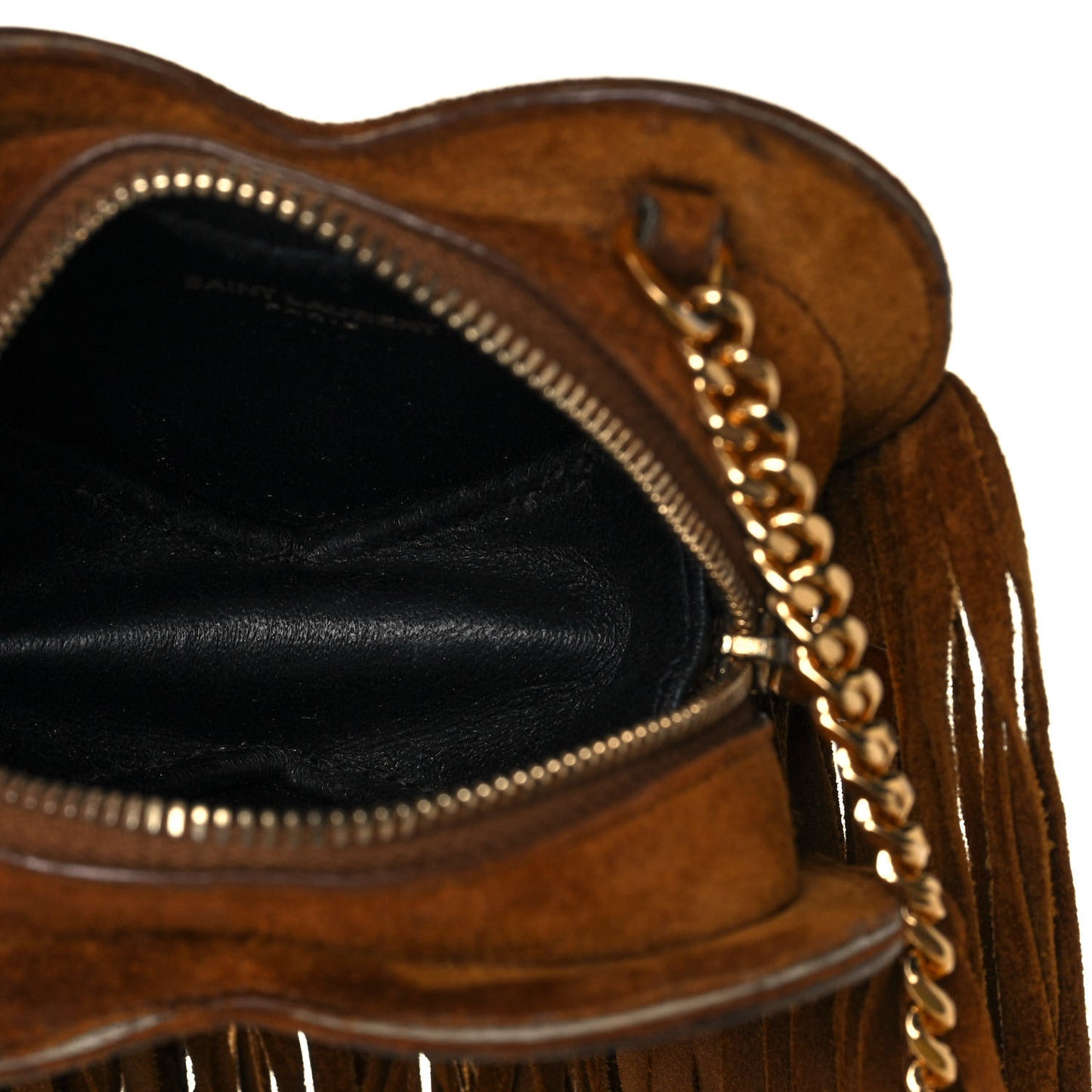 Suede Fringe Small Monogram Love Shoulder Bag Brown