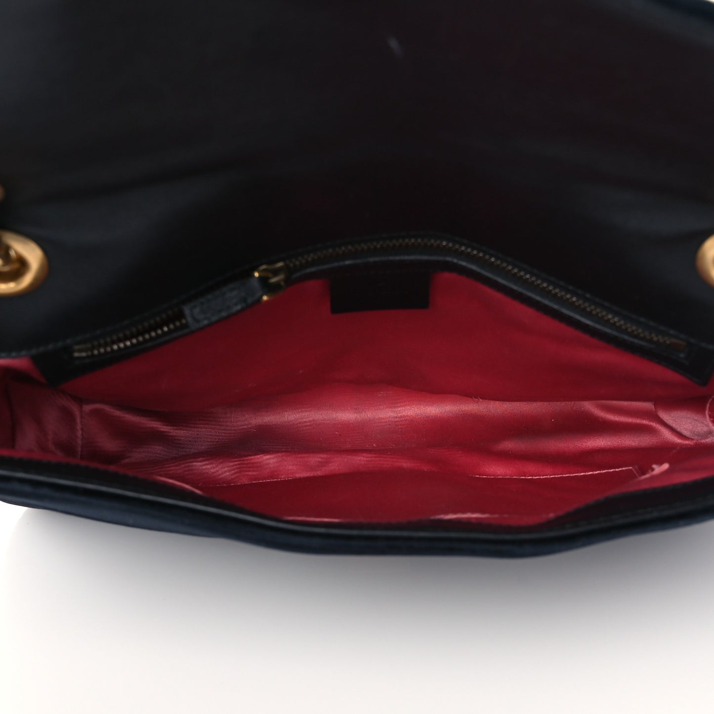 Velvet Matelasse Medium GG Marmont Shoulder Bag Black