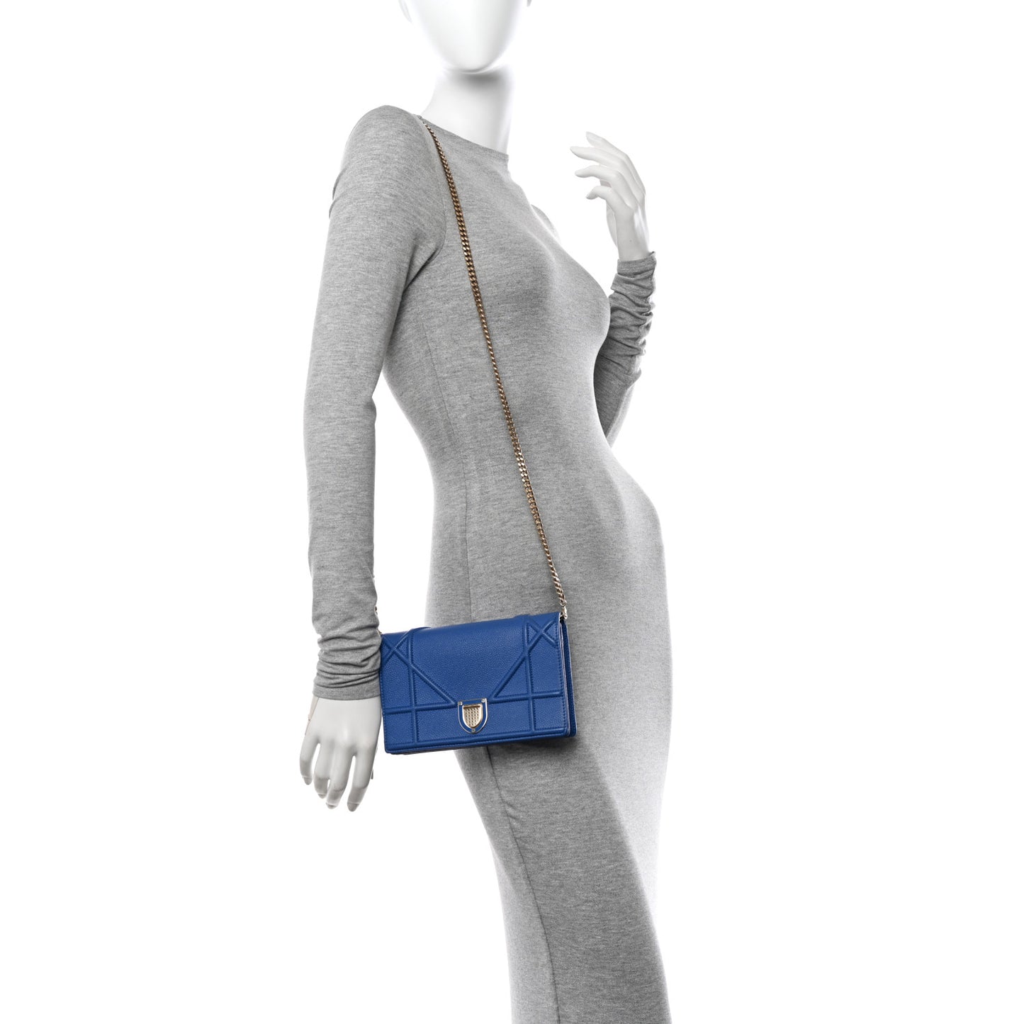 Grained Calfskin Diorama Wallet on Chain Pouch Blue