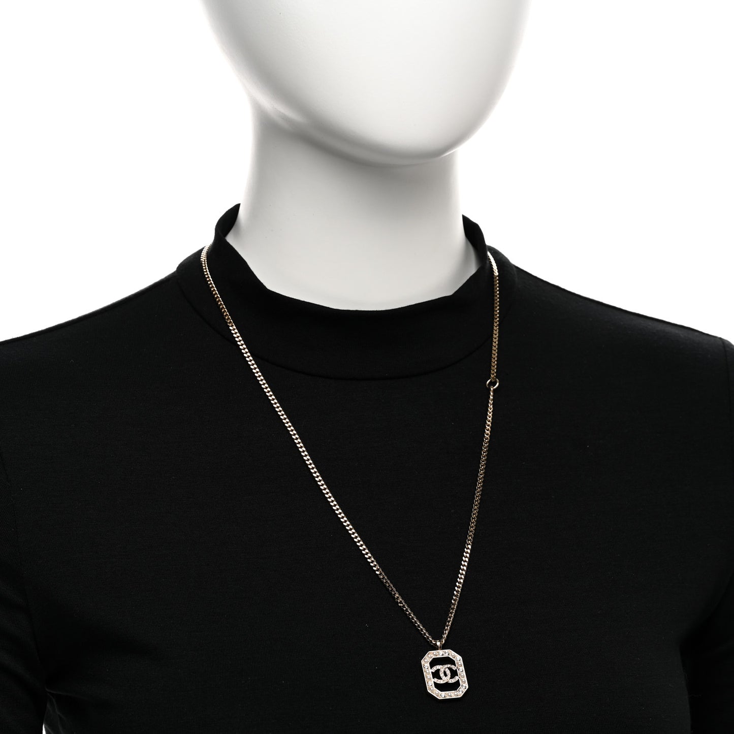 Crystal Pearl CC Square Pendant Necklace Gold