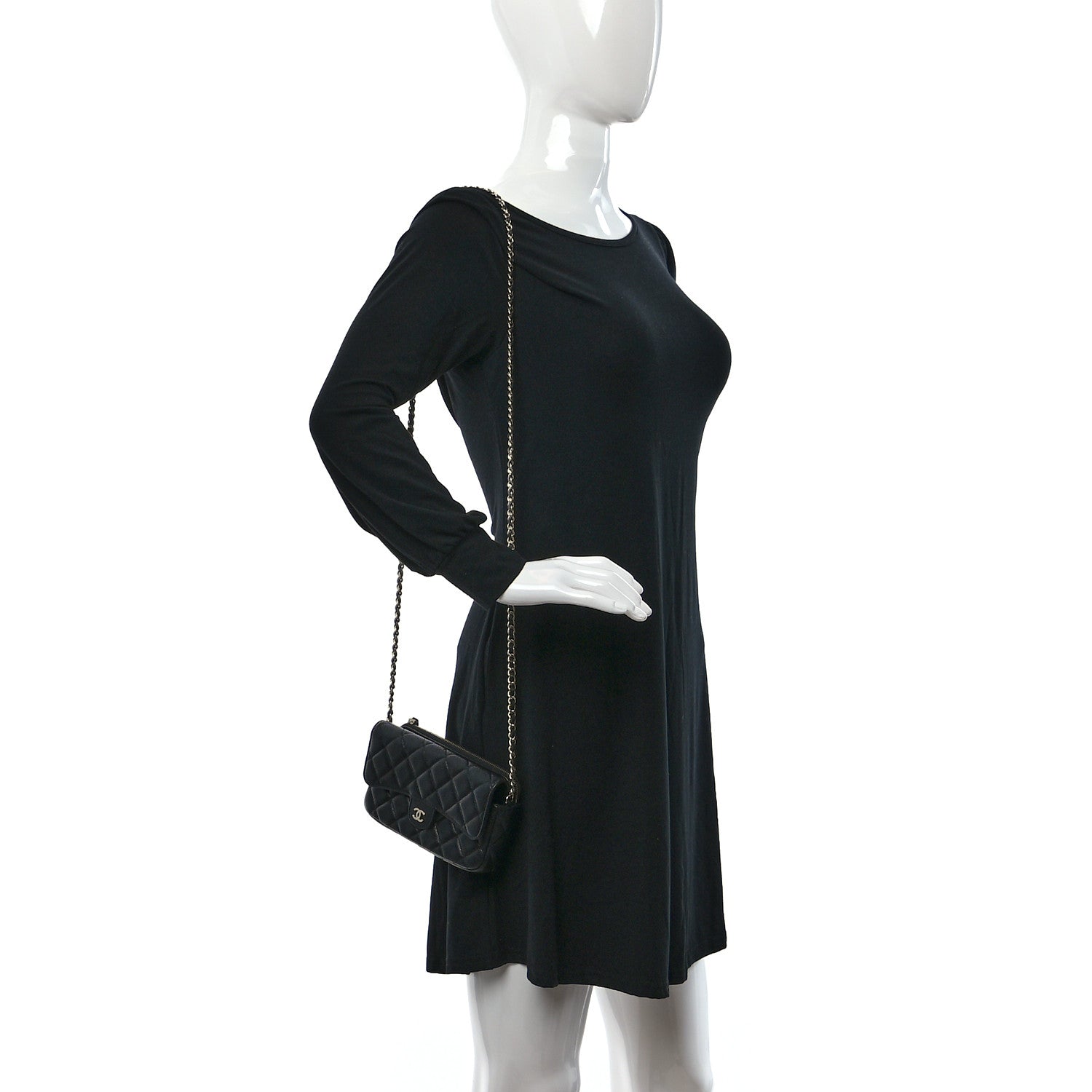 Chanel Caviar Quilted Flap Phone Holder With Chain Black 2 of 15