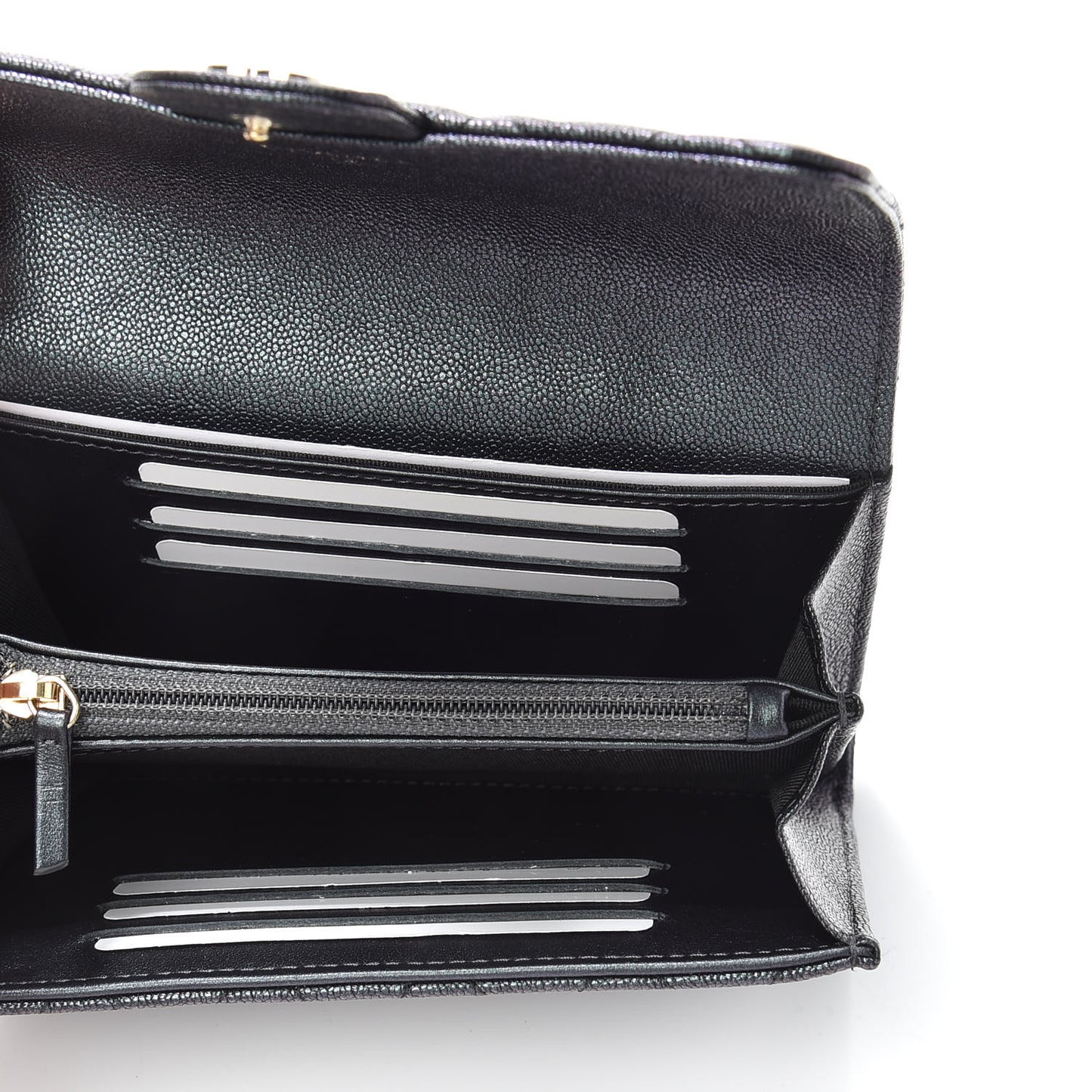 Iridescent Caviar Quilted Medium Flap Wallet Black