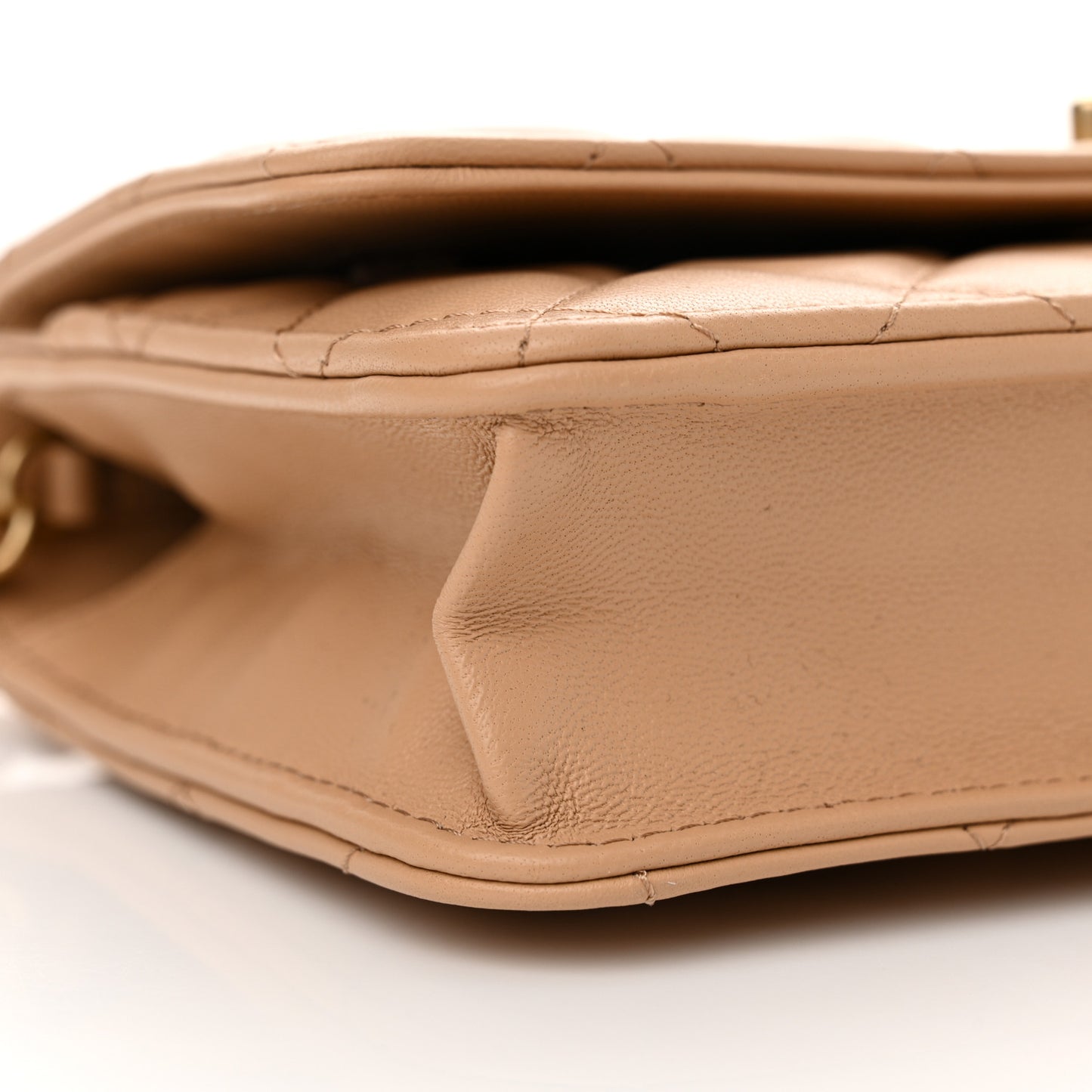 Lambskin Quilted CC Pearl Crush Wallet on Chain WOC Beige
