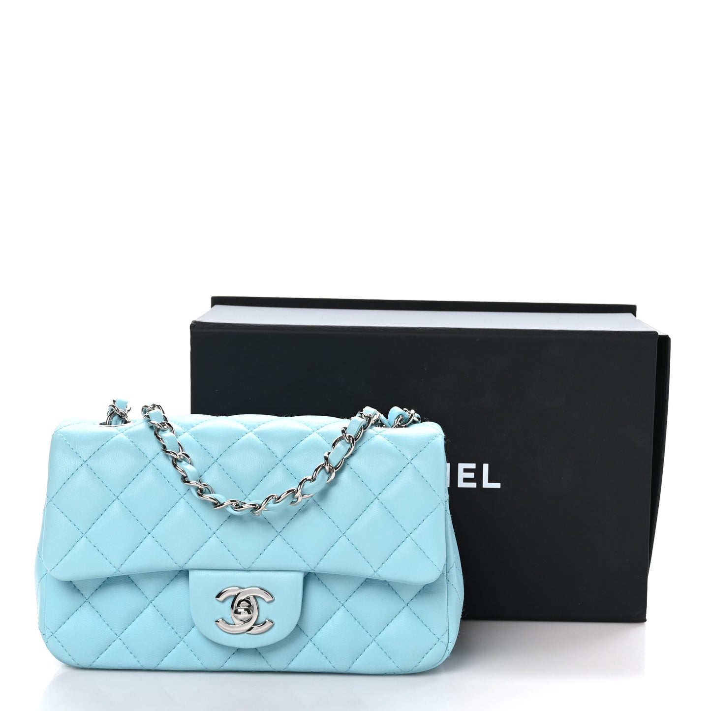 Lambskin Quilted Mini Rectangular Flap Neon Blue