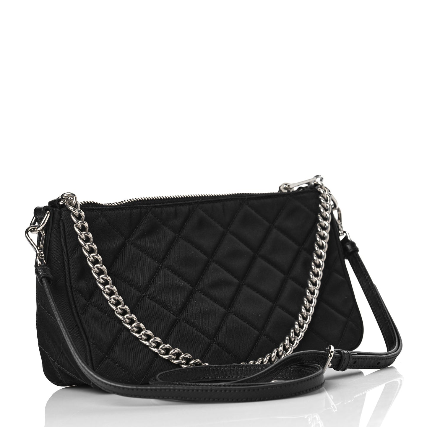 Nylon Tessuto Impuntu Quilted Crossbody Bag Black