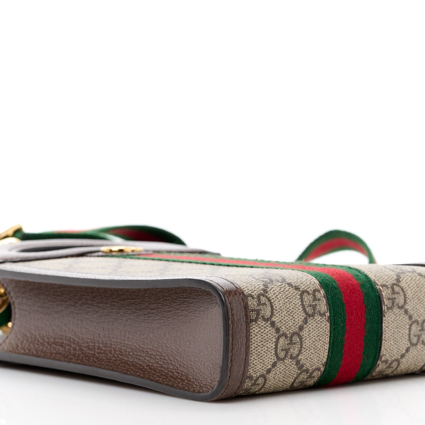 GG Supreme Monogram Textured Dollar Calfskin Web Mini Ophidia Top Slip Handle Crossbody Bag Beige Ebony New Acero