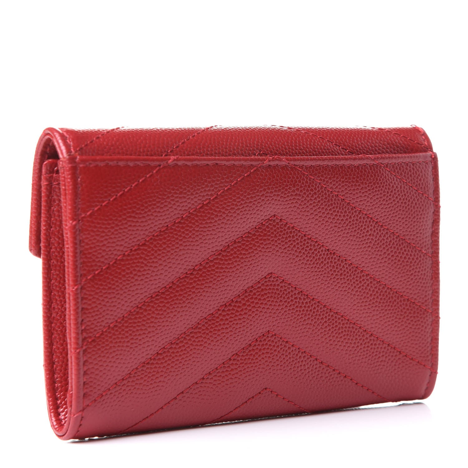 Saint Laurent Grain De Poudre Matelasse Chevron Small Monogram Envelope Wallet Rouge Eros 3 of 8