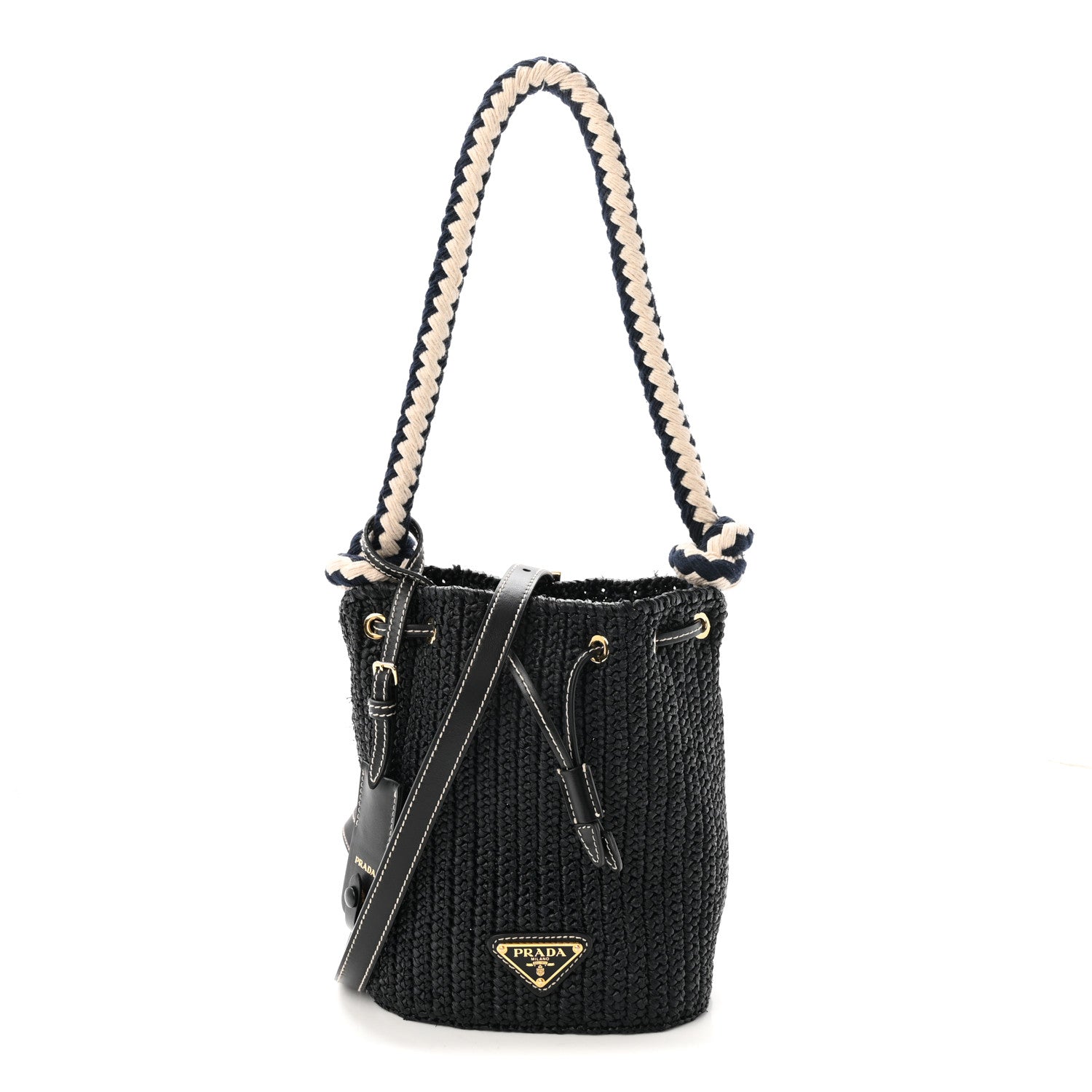 PRADA　バック Prada Yarn Raffia Effect Crochet Mini Bucket Bag Black 1907078