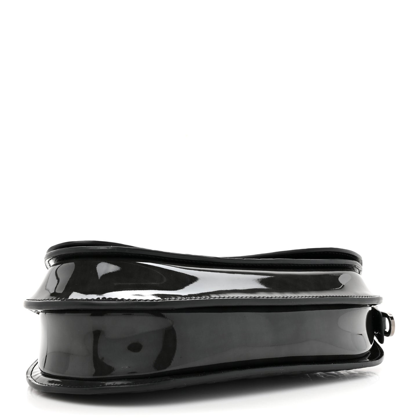 Patent Oblique Embossed Saddle Boxy Bag Black