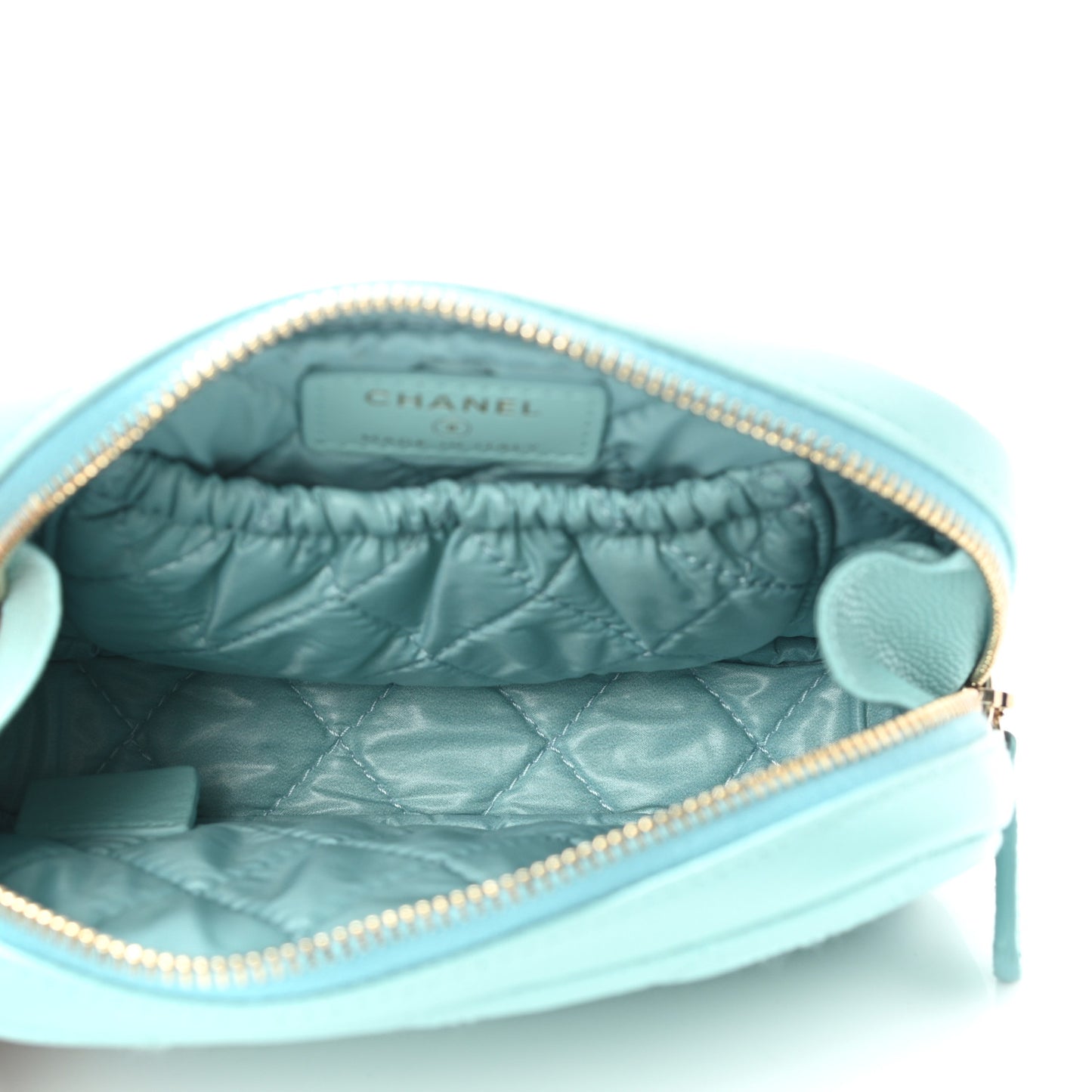 Caviar Quilted Small Curvy Pouch Cosmetic Case Light Blue