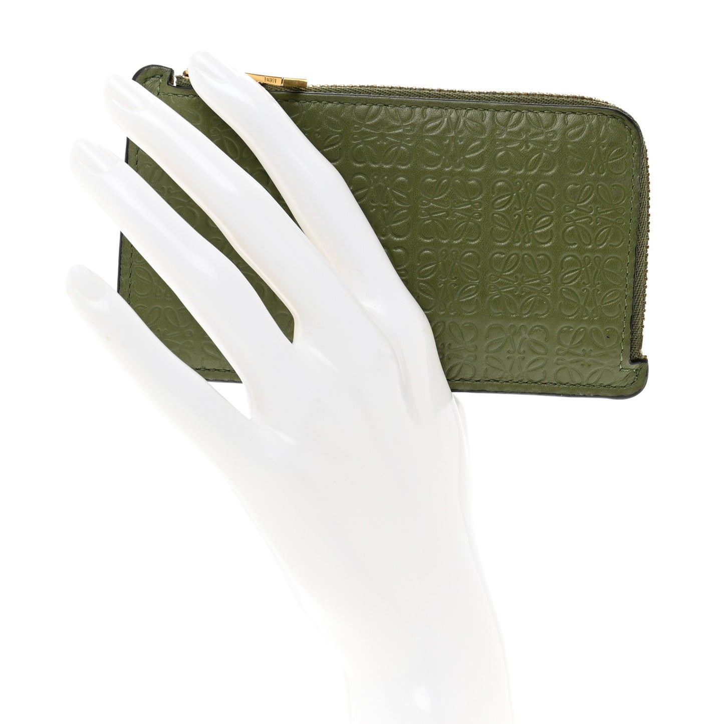 Calfskin Embossed Repeat Coin Card Holder Avocado Green