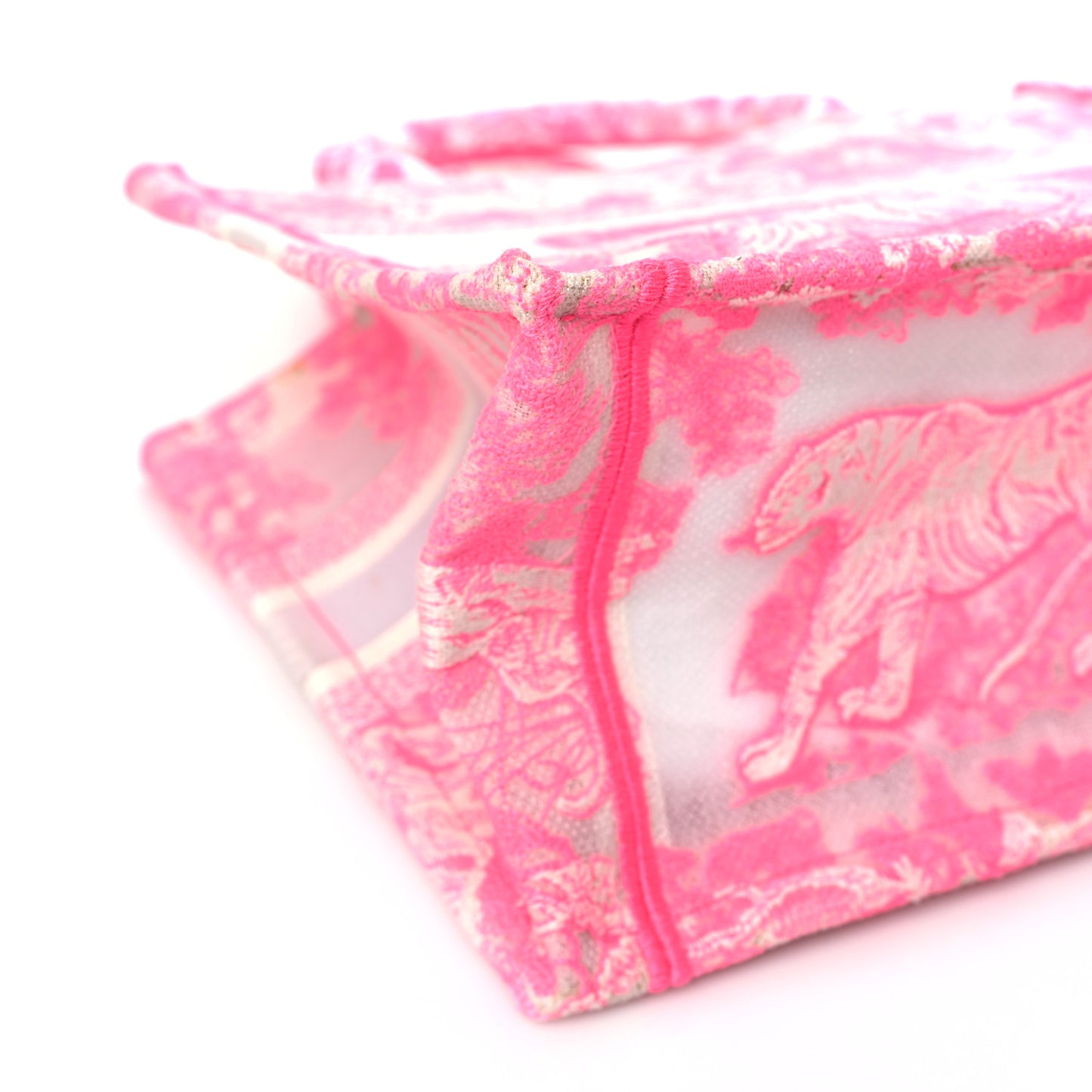 Transparent Canvas Embroidered Small Toile De Jouy Reverse Book Tote Fluorescent Pink