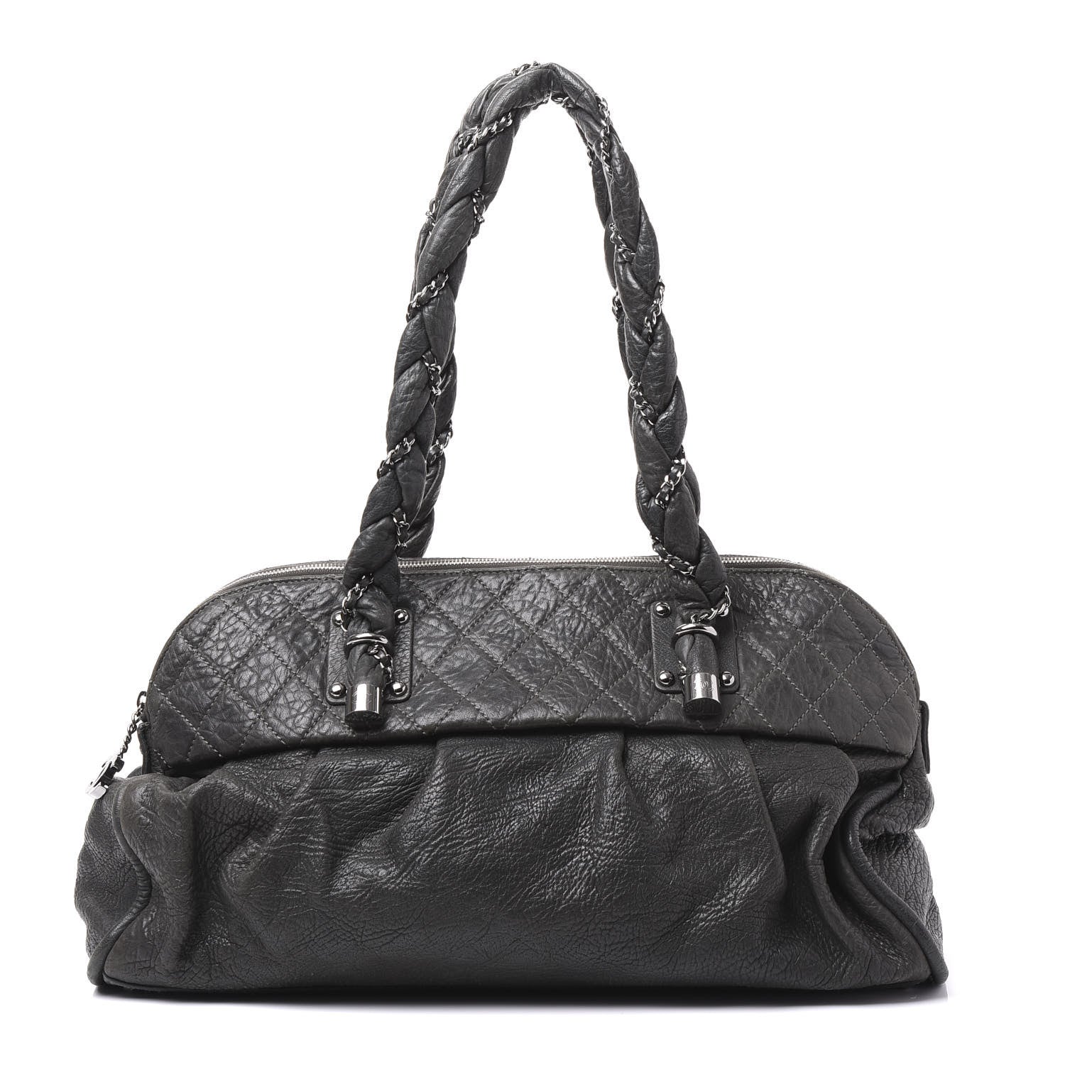 Chanel Distressed Lambskin Large Lady Braid Satchel Dark Grey 1 of 8
