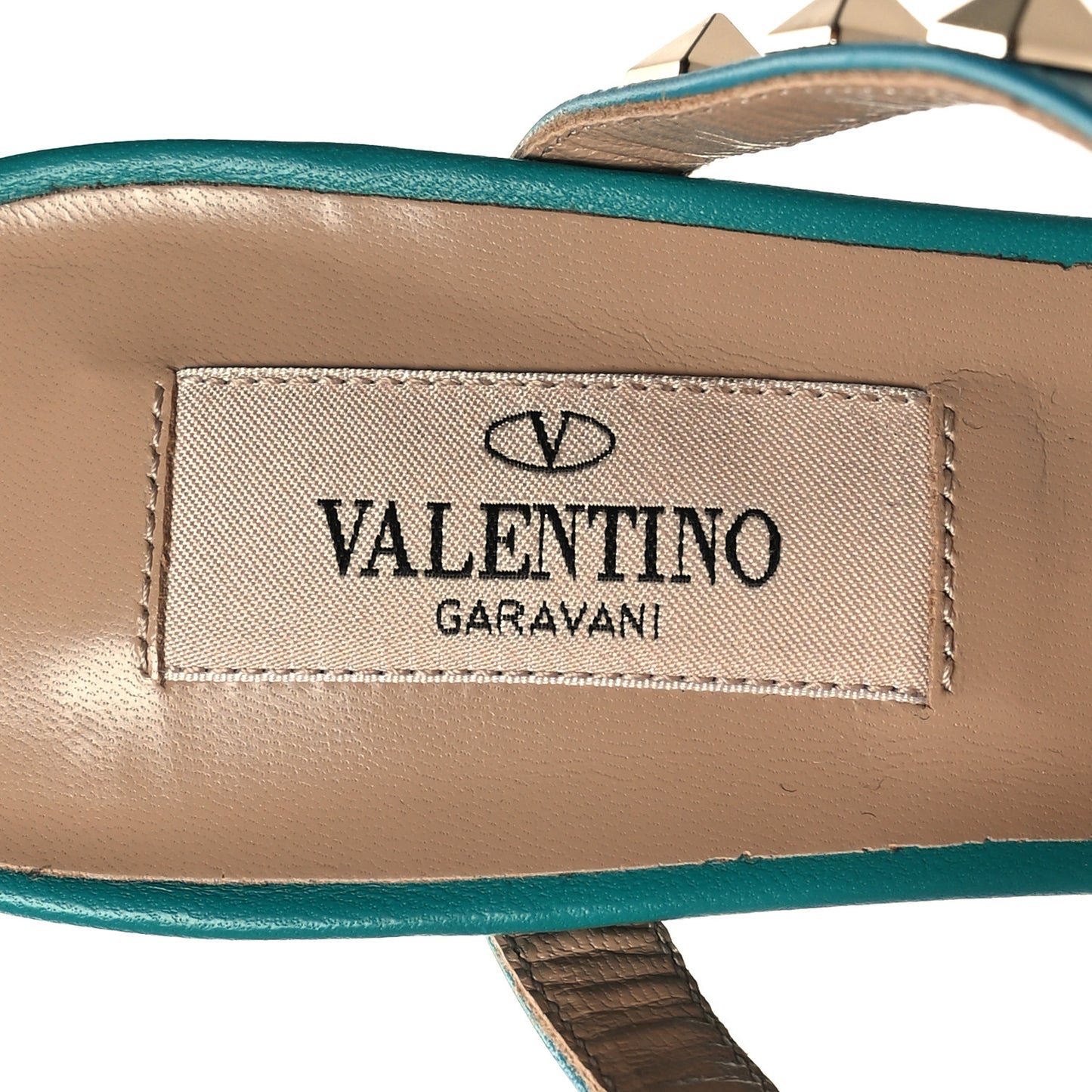 Calfskin Nappa Rockstud 60mm Caged Slide Sandals 36.5 Ultra Marine Green