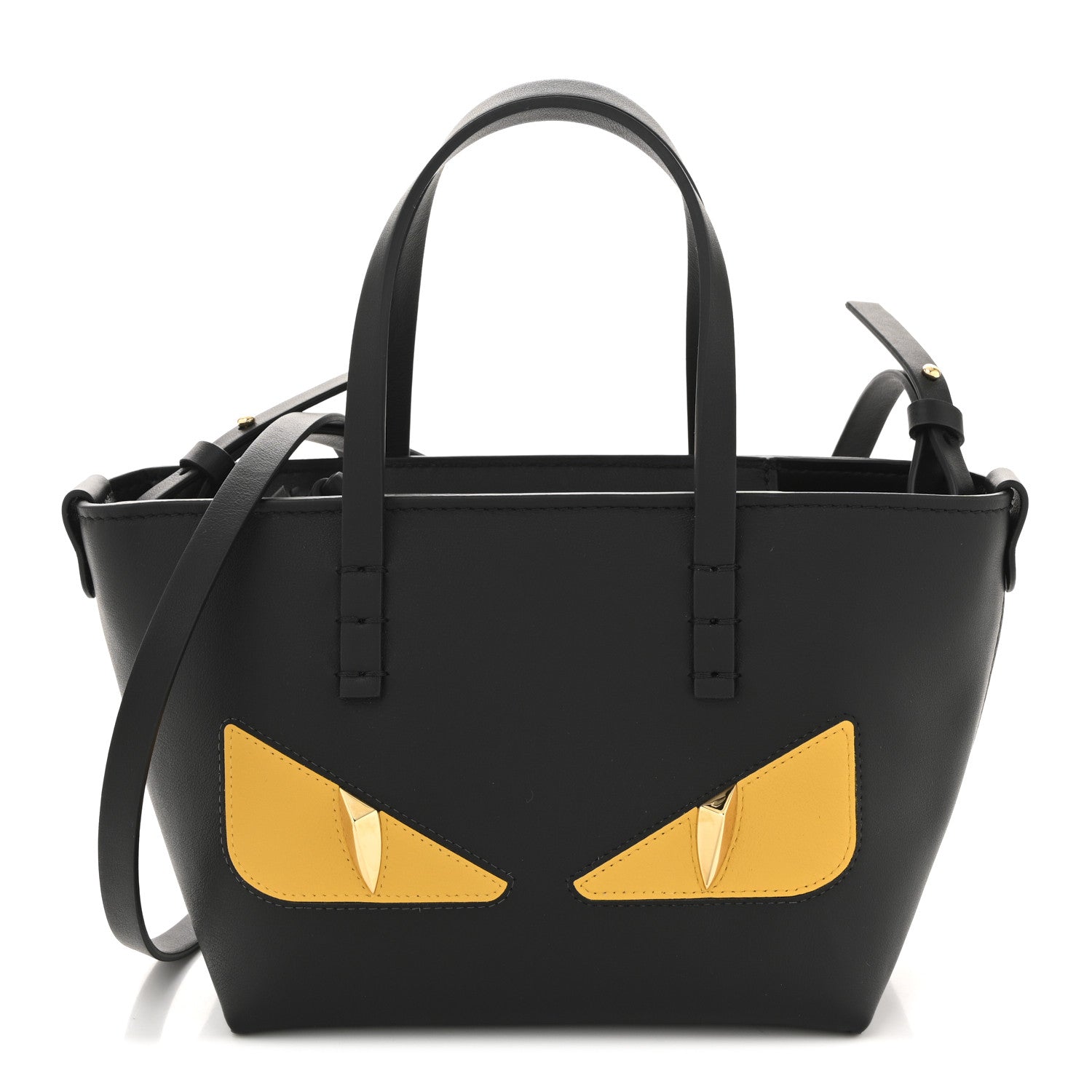 Fendi Vitello Dolce Elite Monster Eye Mini Roll Tote Black 1766079