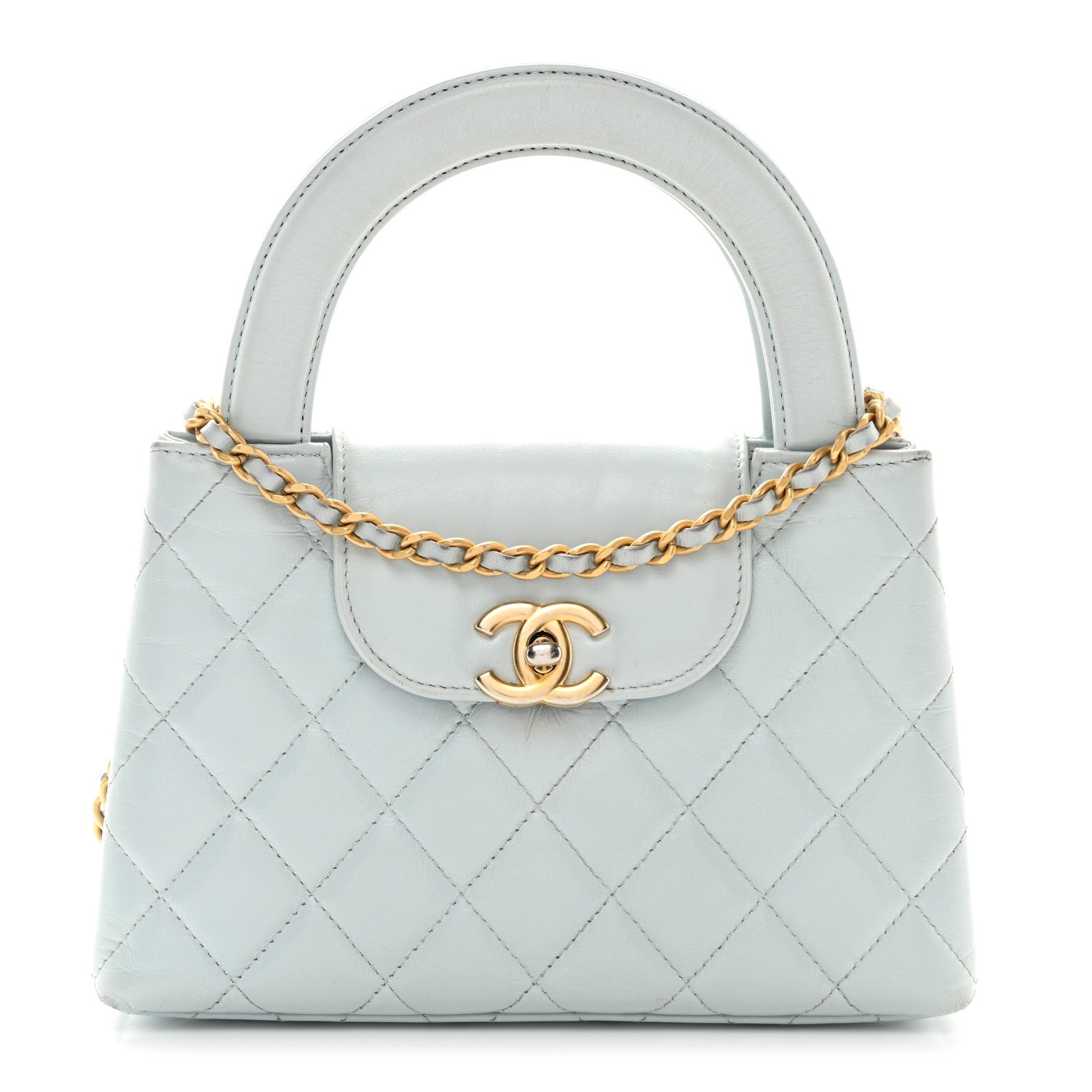 Chanel Shiny Aged Calfskin Quilted Nano Kelly Shopper Light Blue 1 of 11