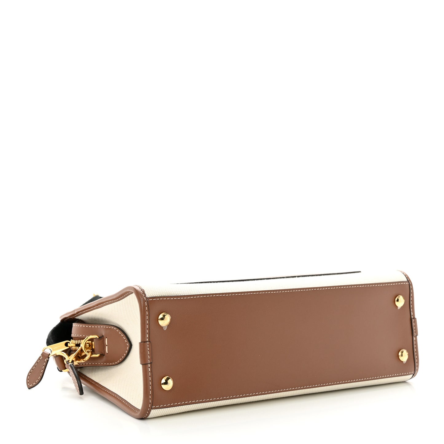 Canvas Smooth Calfskin Two Tone Small Pocket Bag Natural Malt Brown