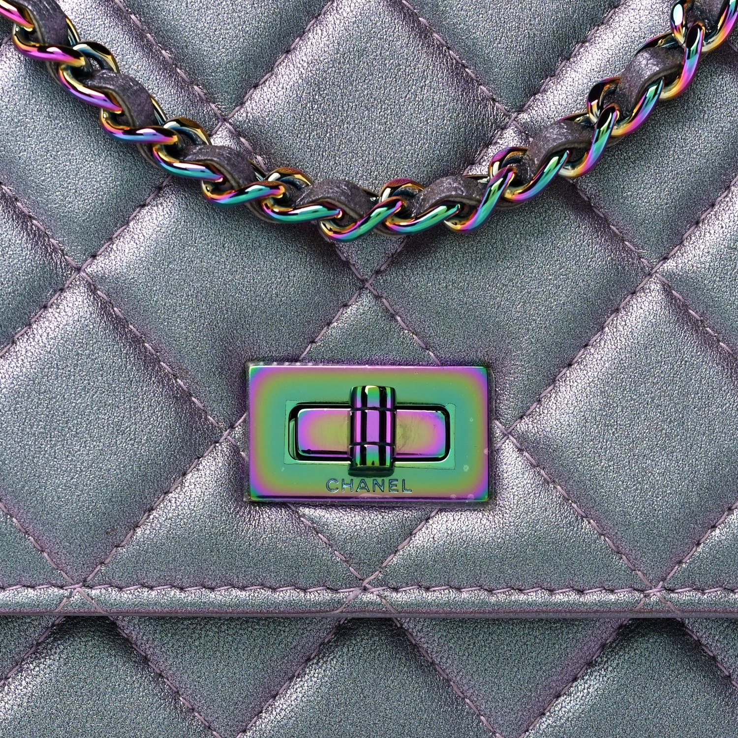 Chanel Iridescent Lambskin Quilted Reissue Wallet On Chain WOC Light Purple 8 of 10