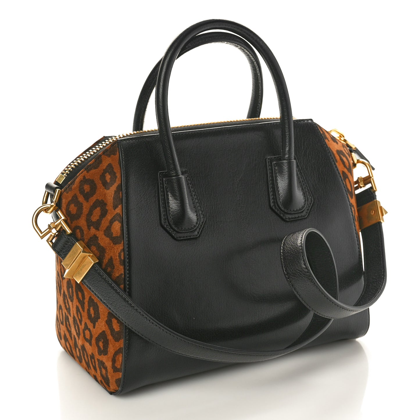 Calfskin Suede Leopard Print Small Antigona Black