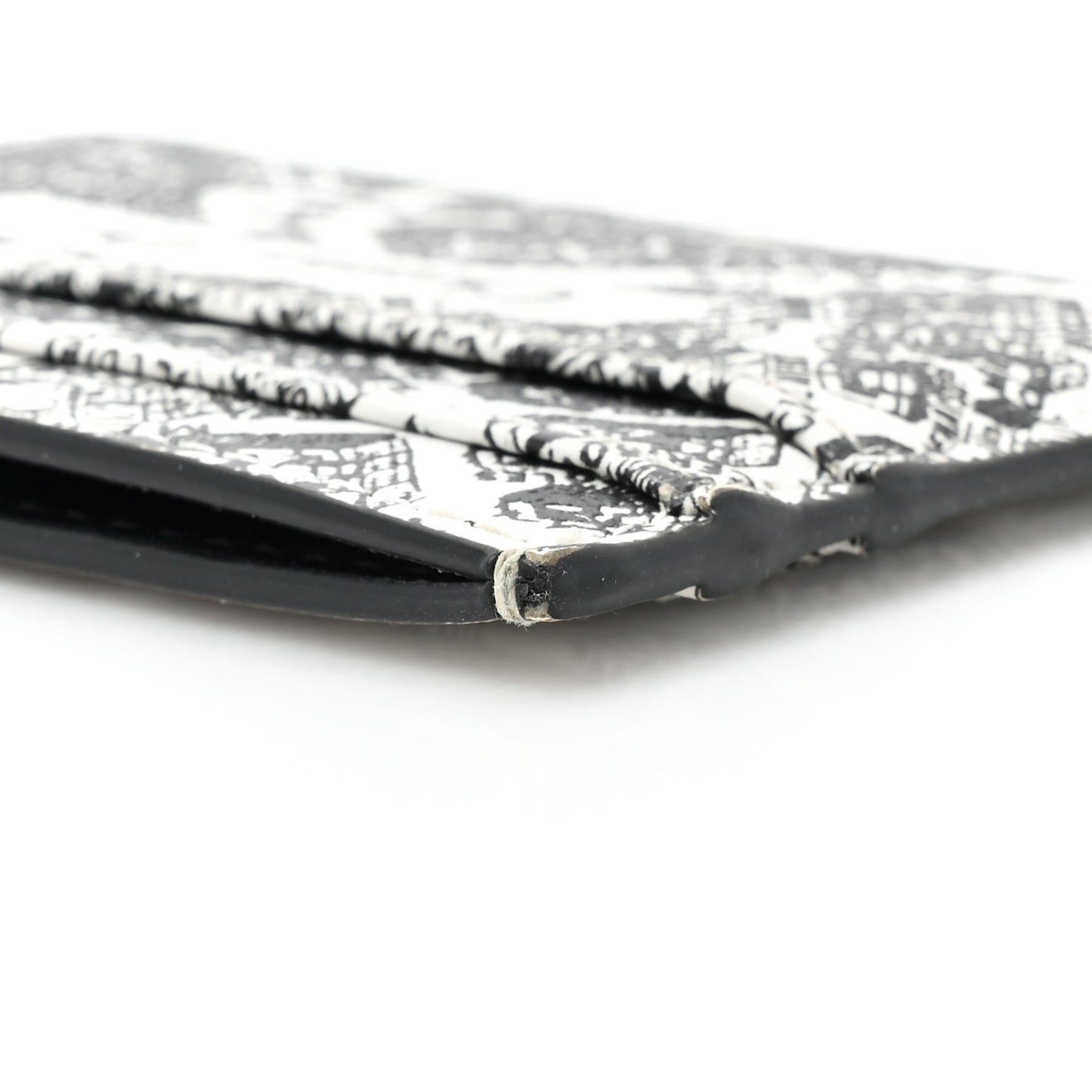 Calfskin Plan De Paris Print Card Holder White Black