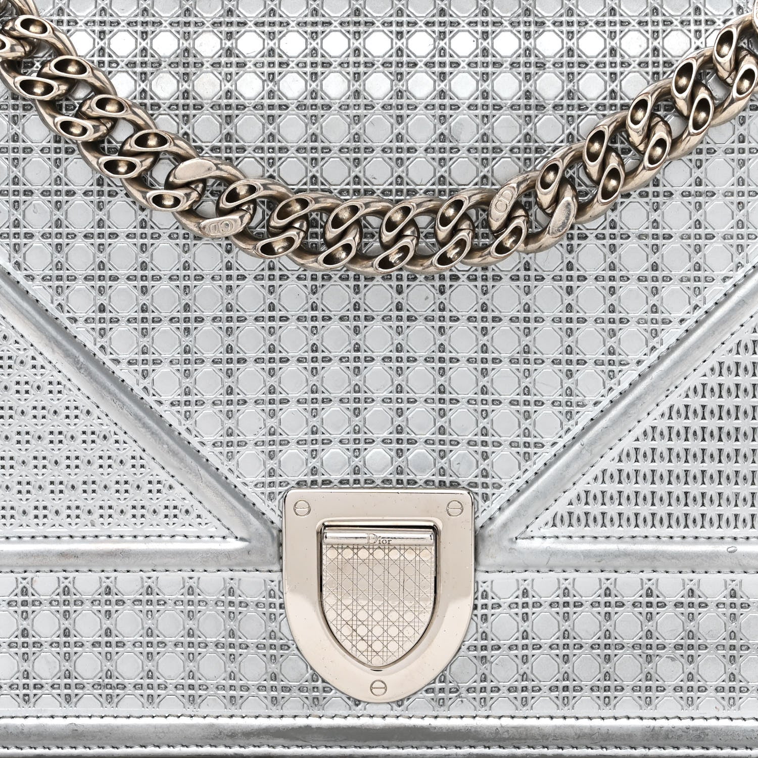 Christian Dior Metallic Patent Micro-Cannage Medium Diorama Flap Bag Silver 9 of 15