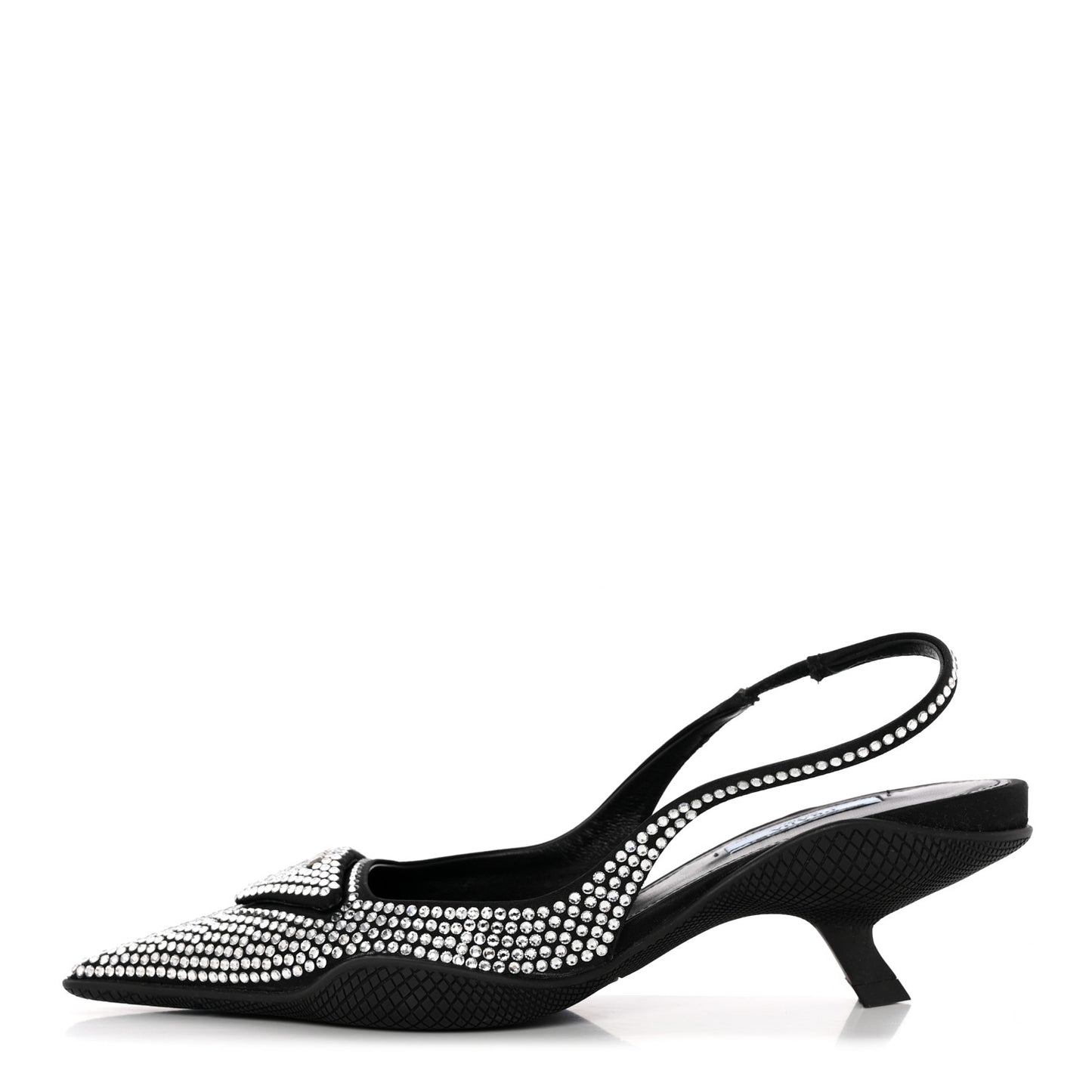 Satin Crystal Logo 45mm Slingback Pumps 36.5 Cristal