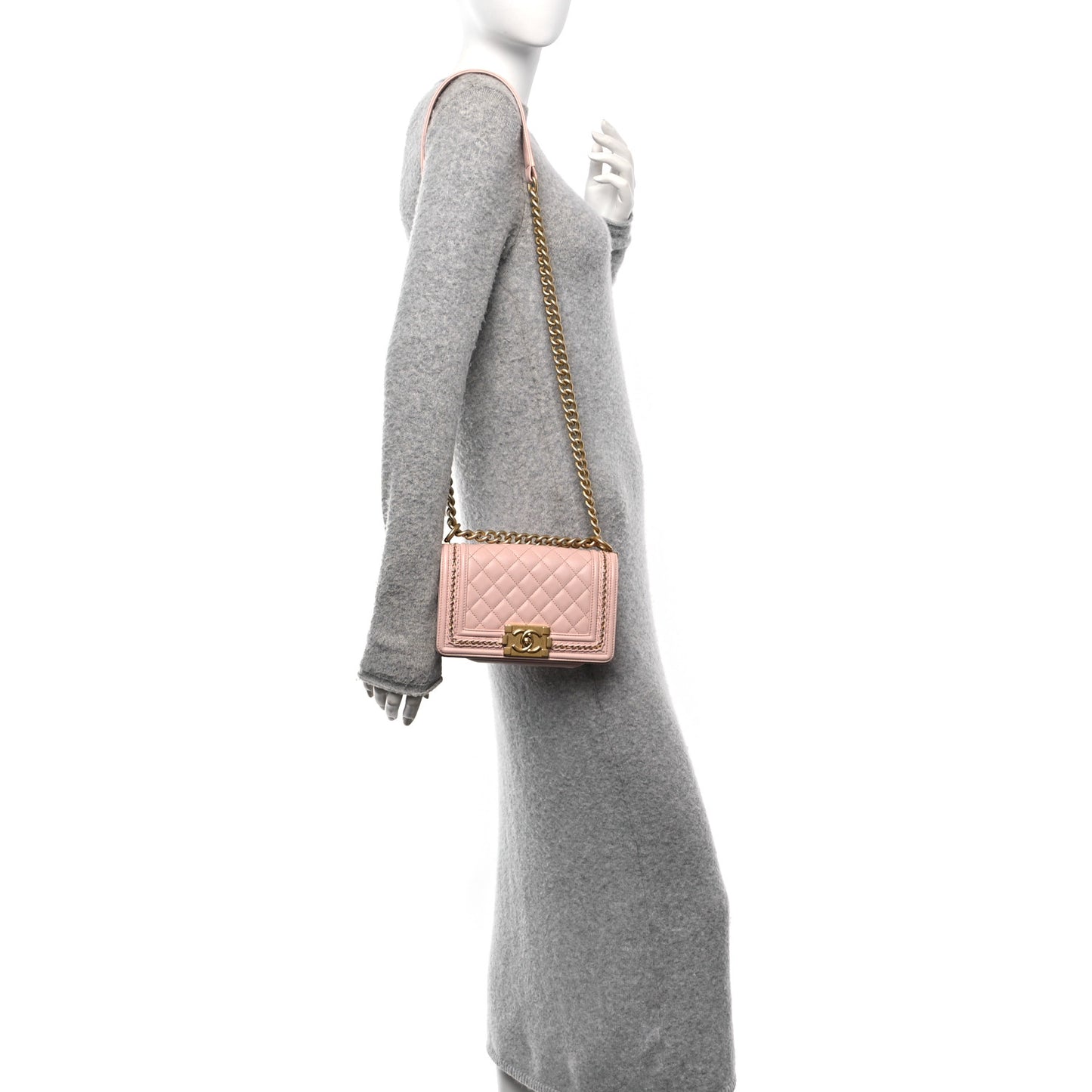 Lambskin Quilted Small Chain Around Boy Flap Pink