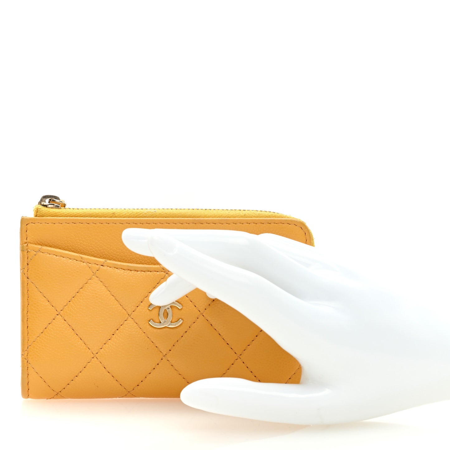 Caviar Quilted CC Zip Around Card Holder Yellow